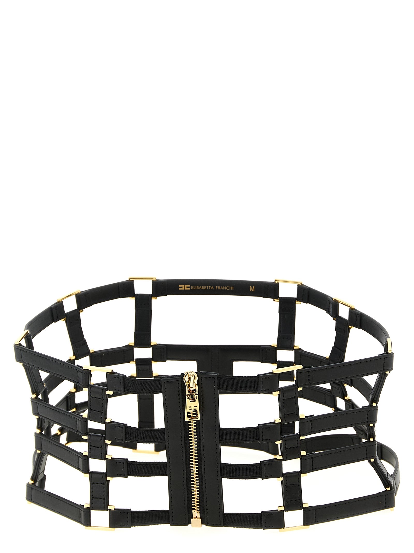 Elisabetta Franchi Black High-Waist Logo Belt with Elastic Insert