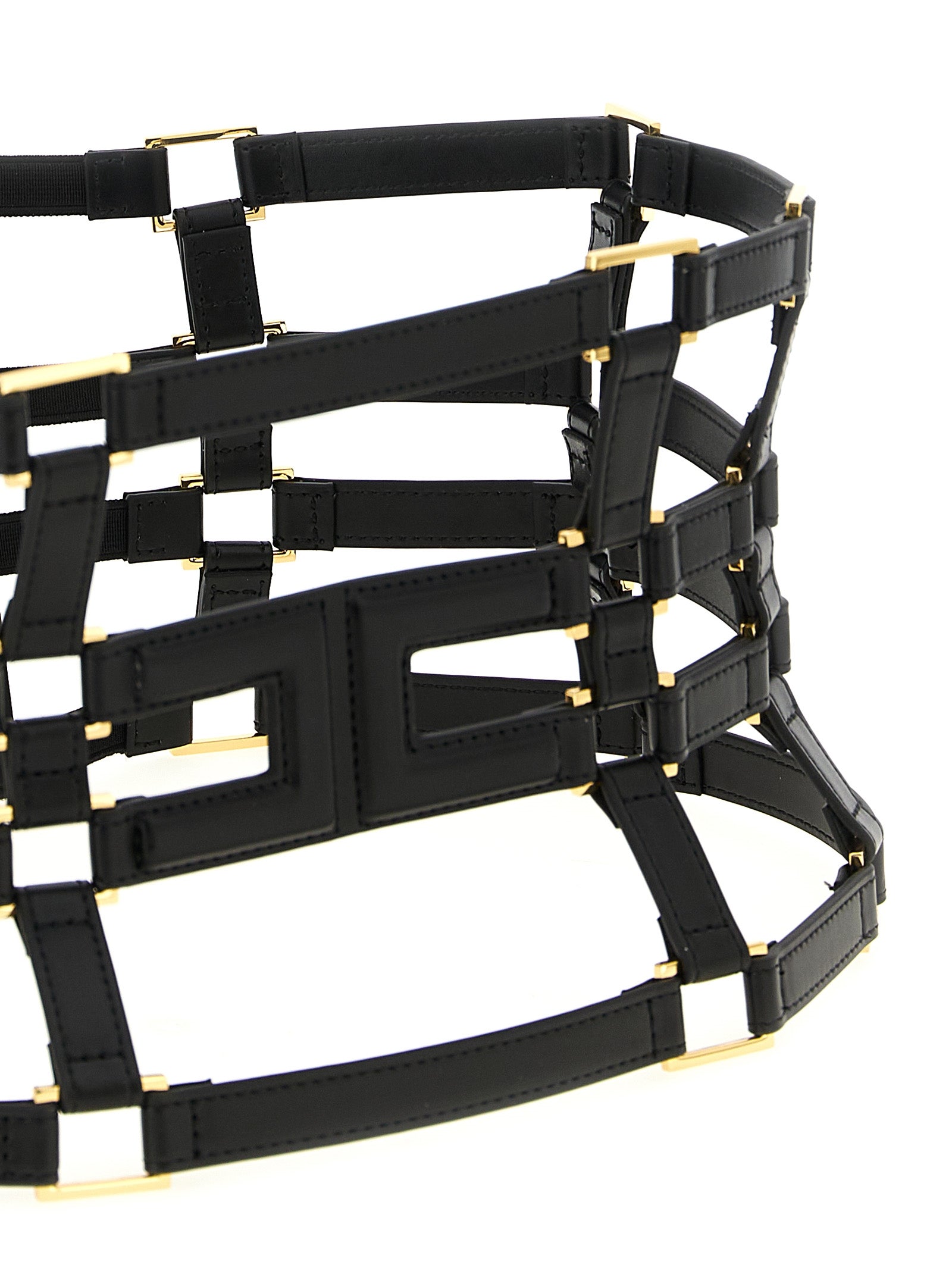 Elisabetta Franchi Black High-Waist Logo Belt with Elastic Insert