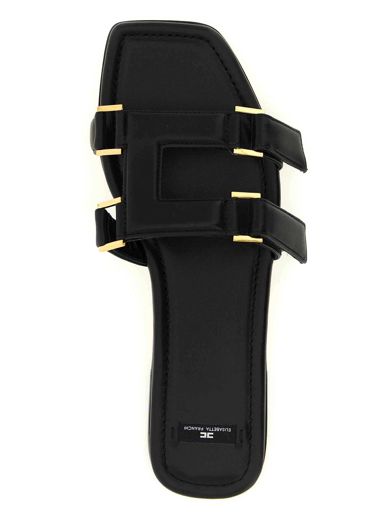 Elisabetta Franchi Black Nappa Leather Slides Metallic Logo Straps
