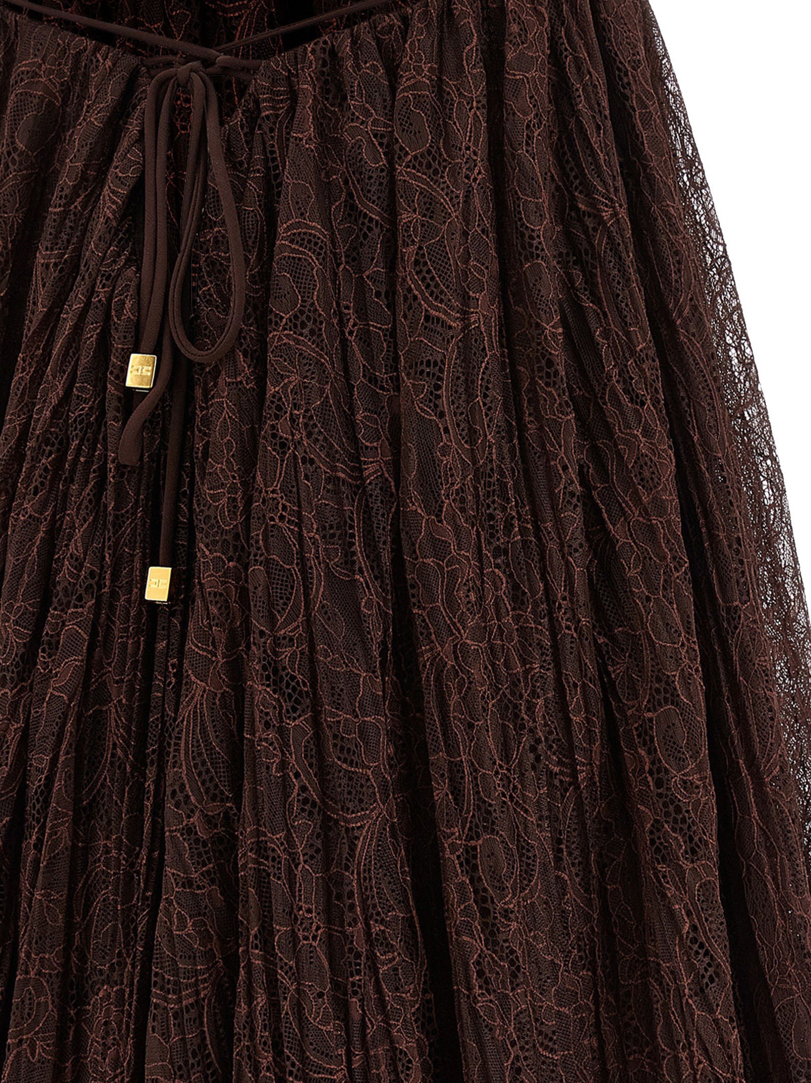 Elisabetta Franchi Floral Lace Baby Doll Mini Dress in Chocolate Brown