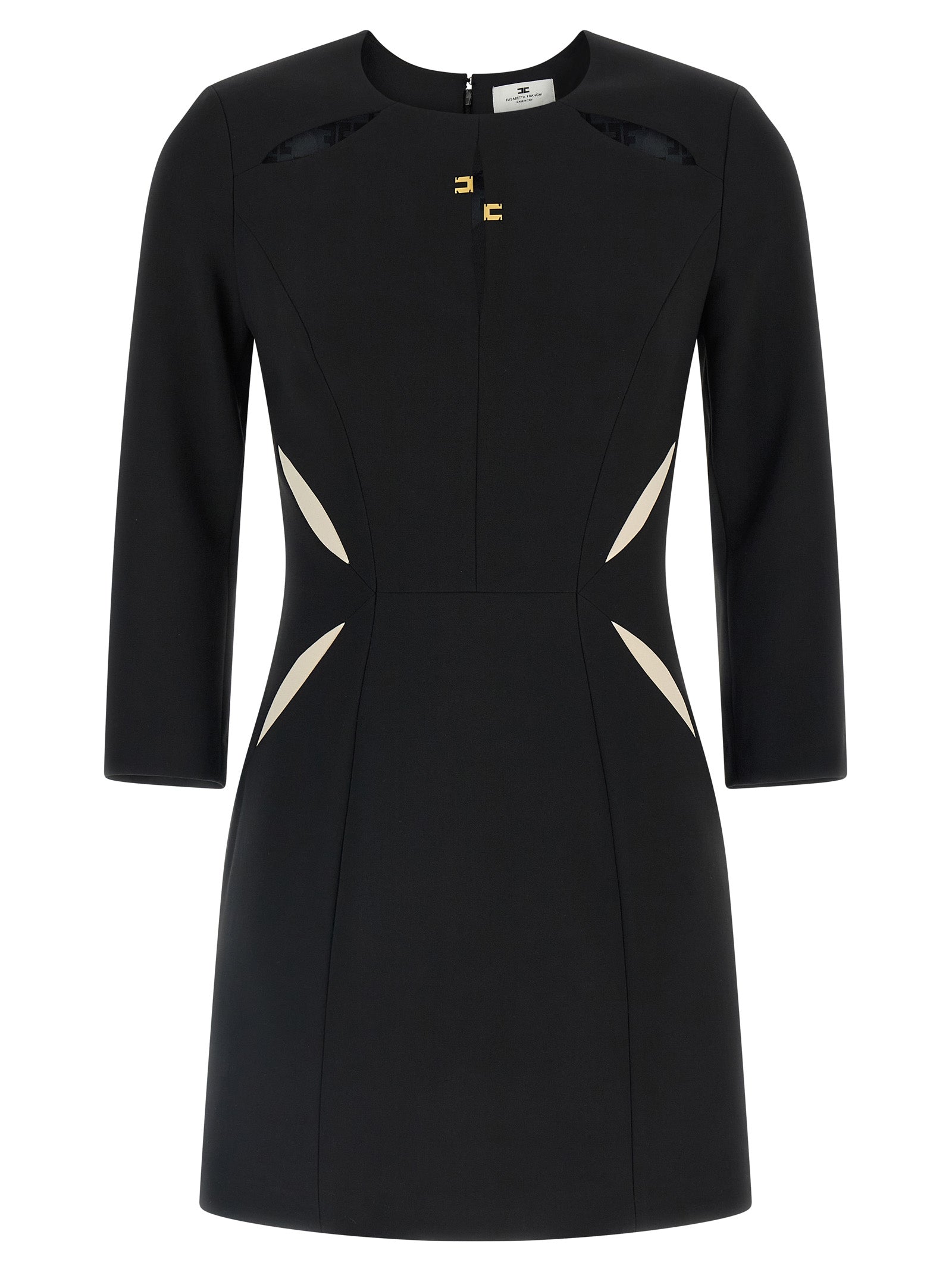 Elisabetta Franchi Logo Mini Dress with Contrast Inserts in Black & Cream