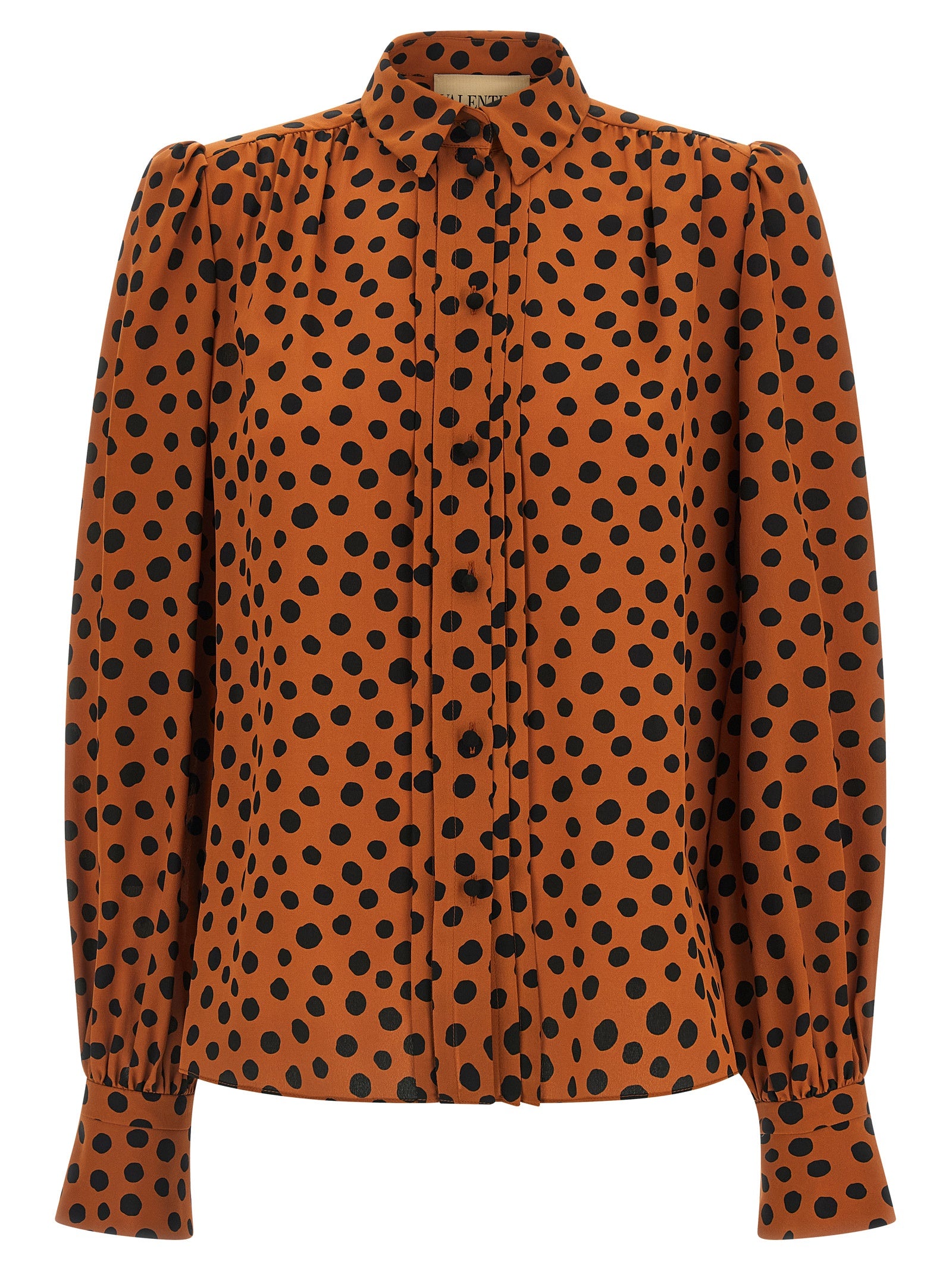 Valentino Garavani Polka Dot Silk Crêpe de Chine Blouse in Terracotta