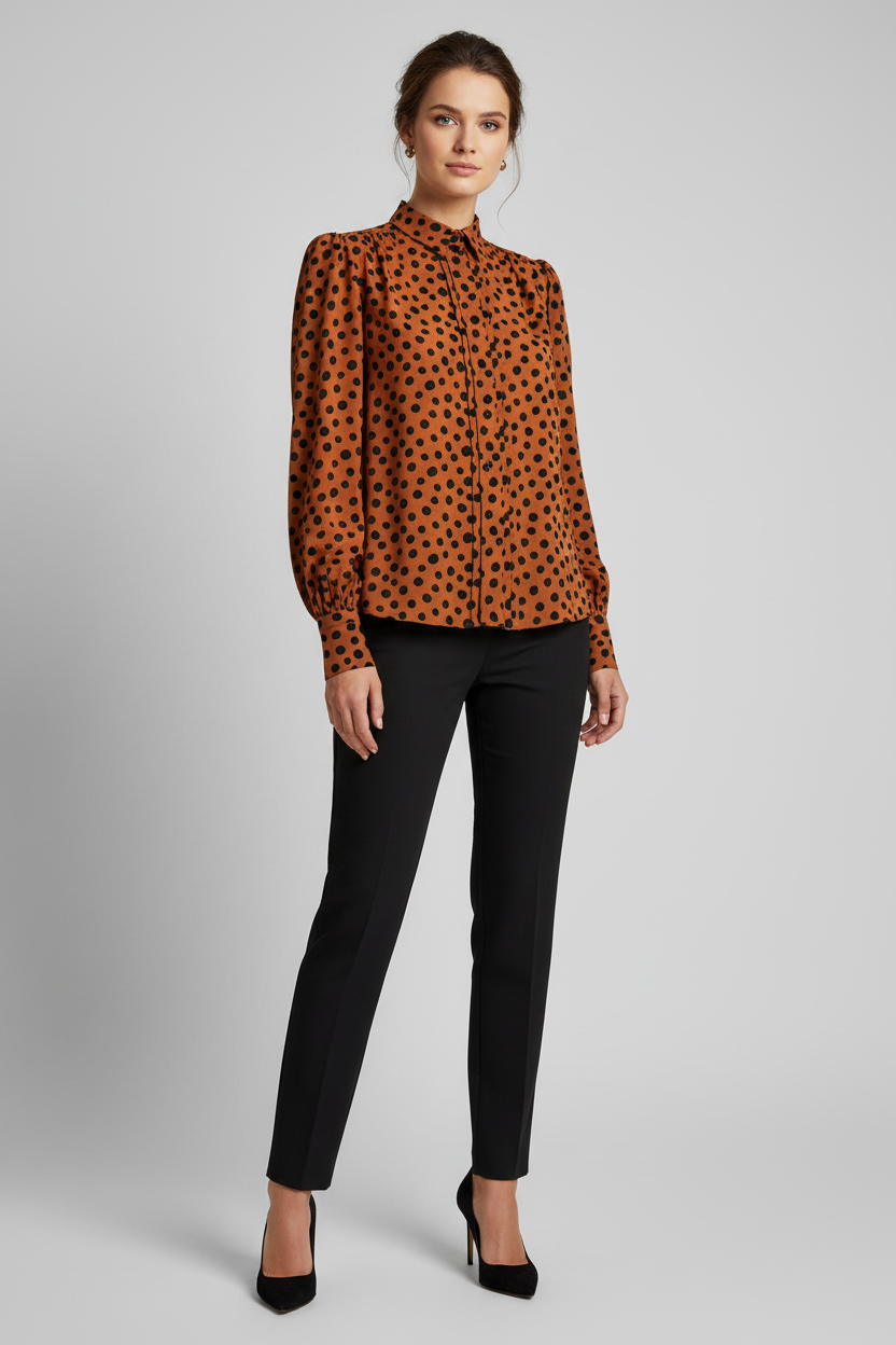 Valentino Garavani Polka Dot Silk Crêpe de Chine Blouse in Terracotta