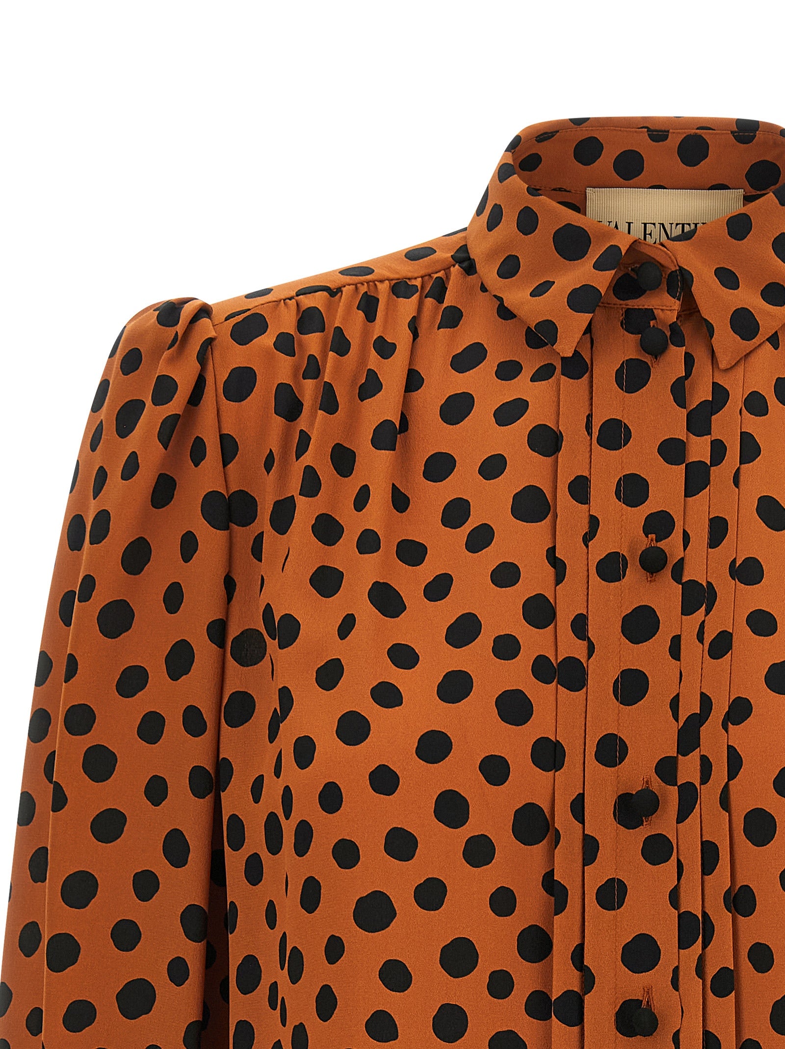 Valentino Garavani Polka Dot Silk Crêpe de Chine Blouse in Terracotta