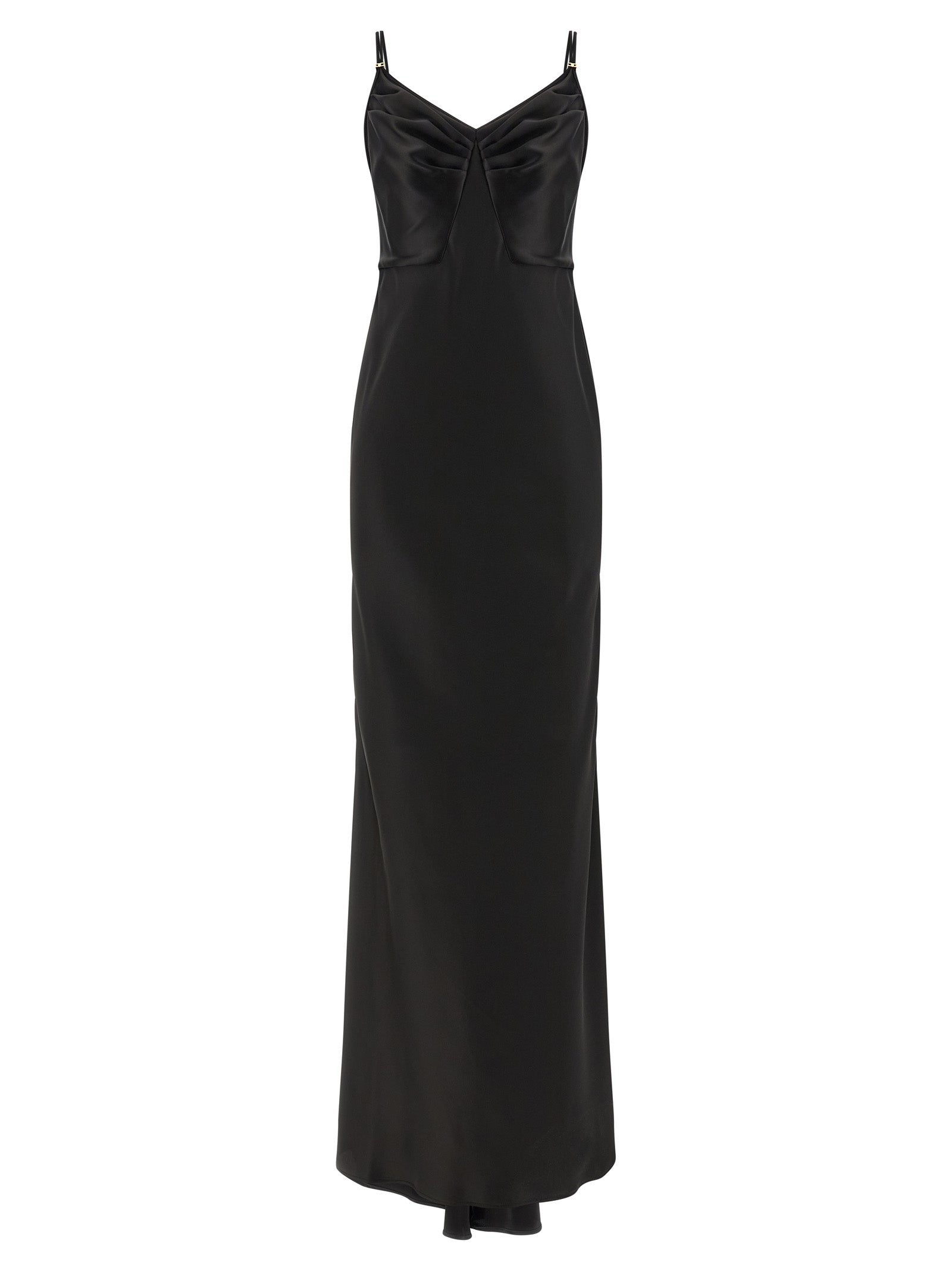 Elisabetta Franchi Satin Slip Maxi Dress in Black