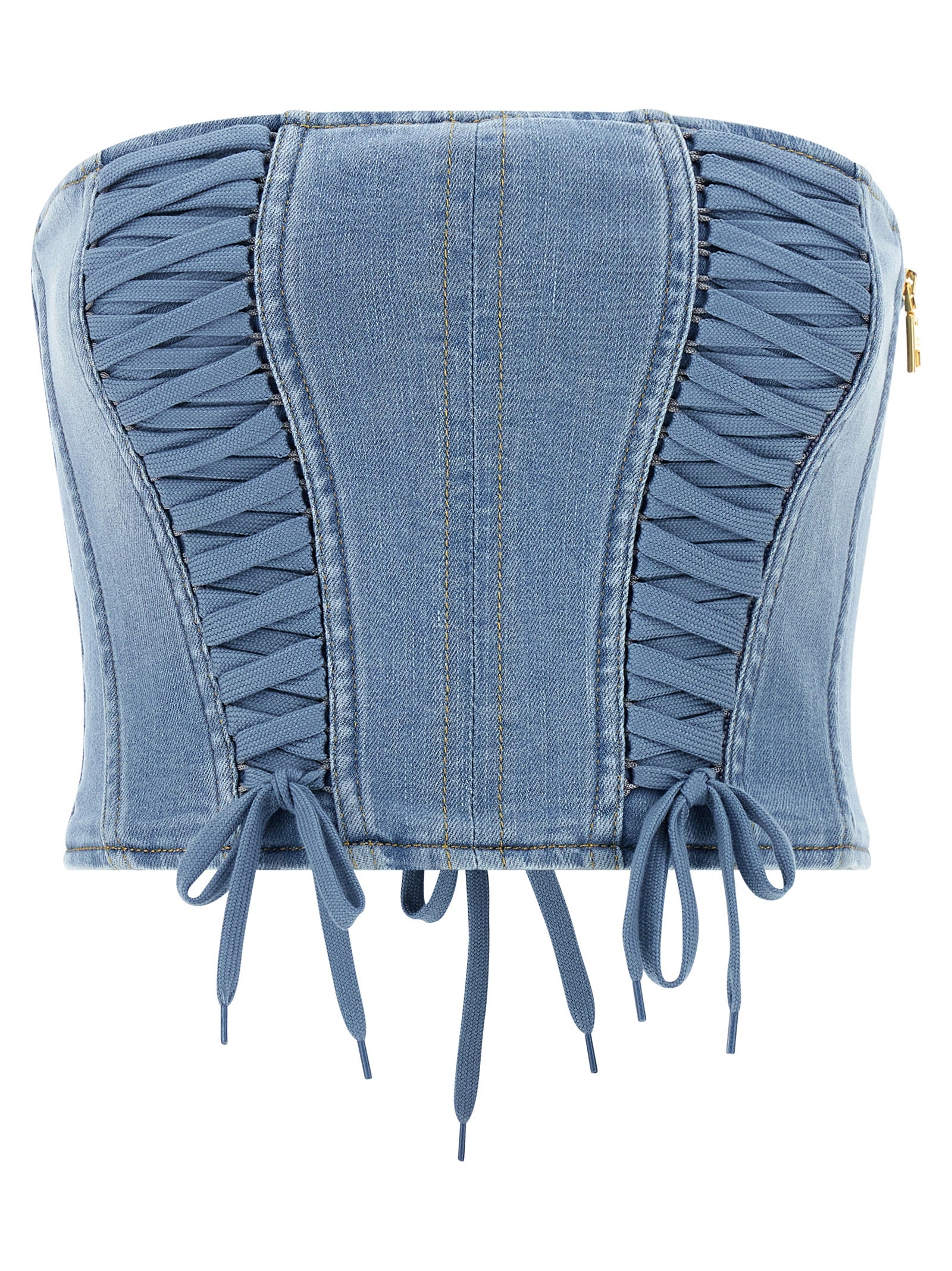 ELISABETTA FRANCHI’s daring denim bustier top