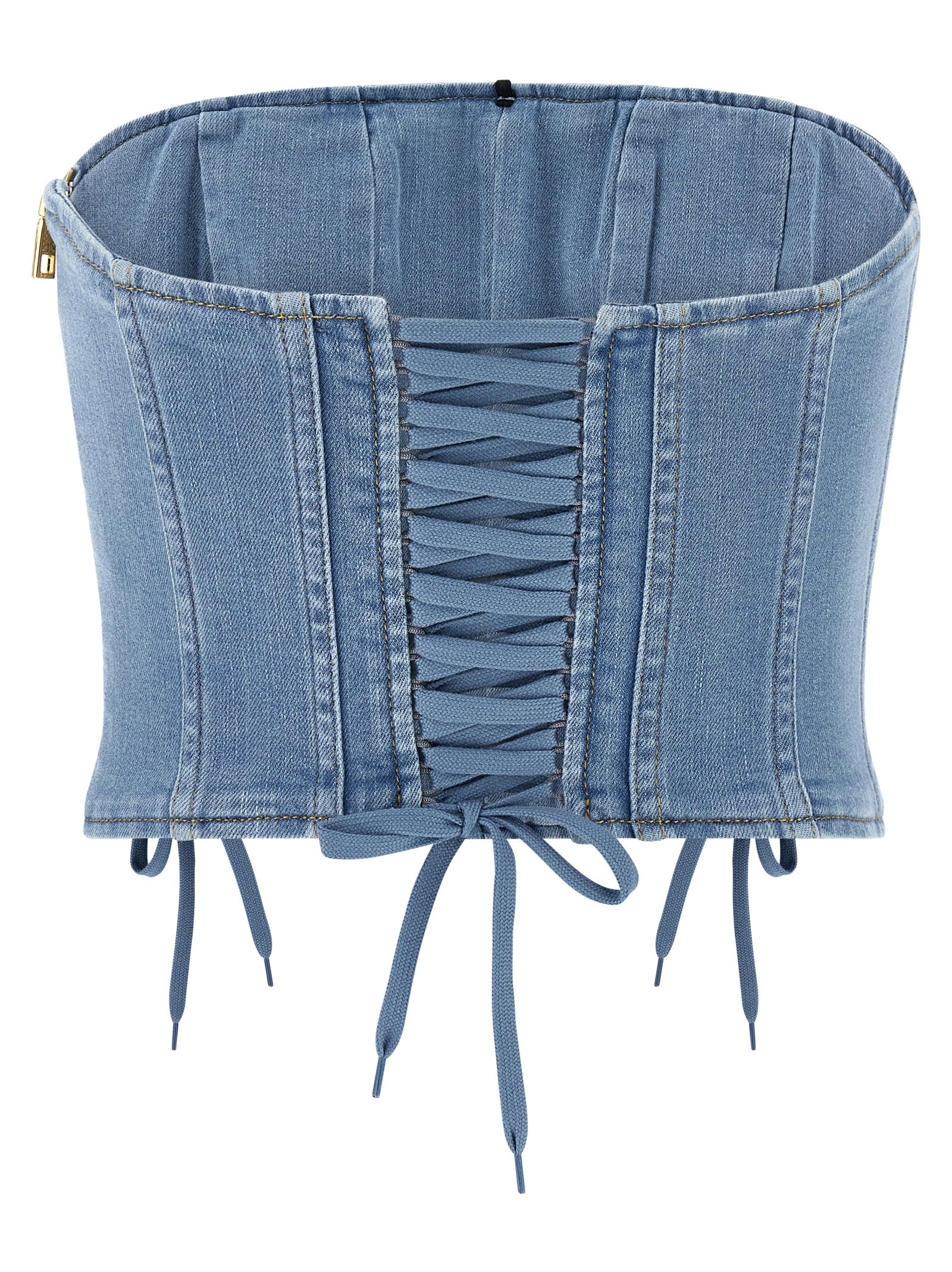 ELISABETTA FRANCHI’s daring denim bustier top