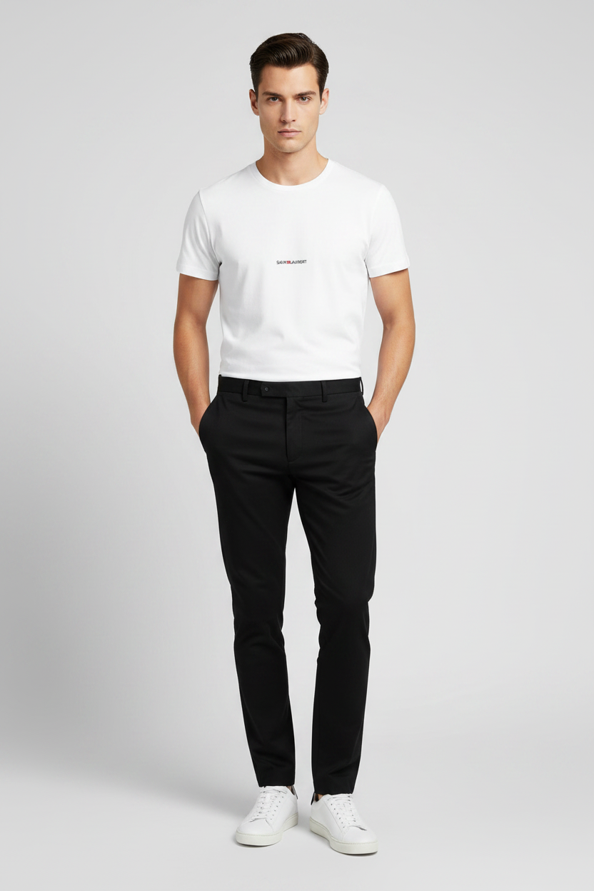 Saint Laurent Rive Gauche Logo Cotton T-Shirt in White