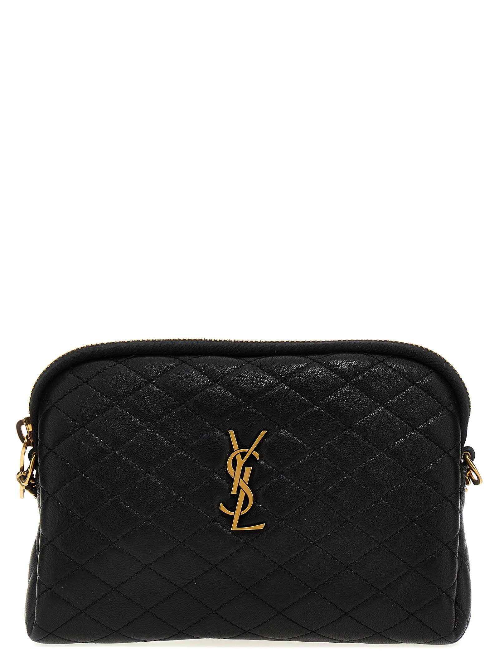 Saint Laurent Gaby Black Quilted Lambskin Crossbody Bag Logo Appliqué Adjustable Strap Women