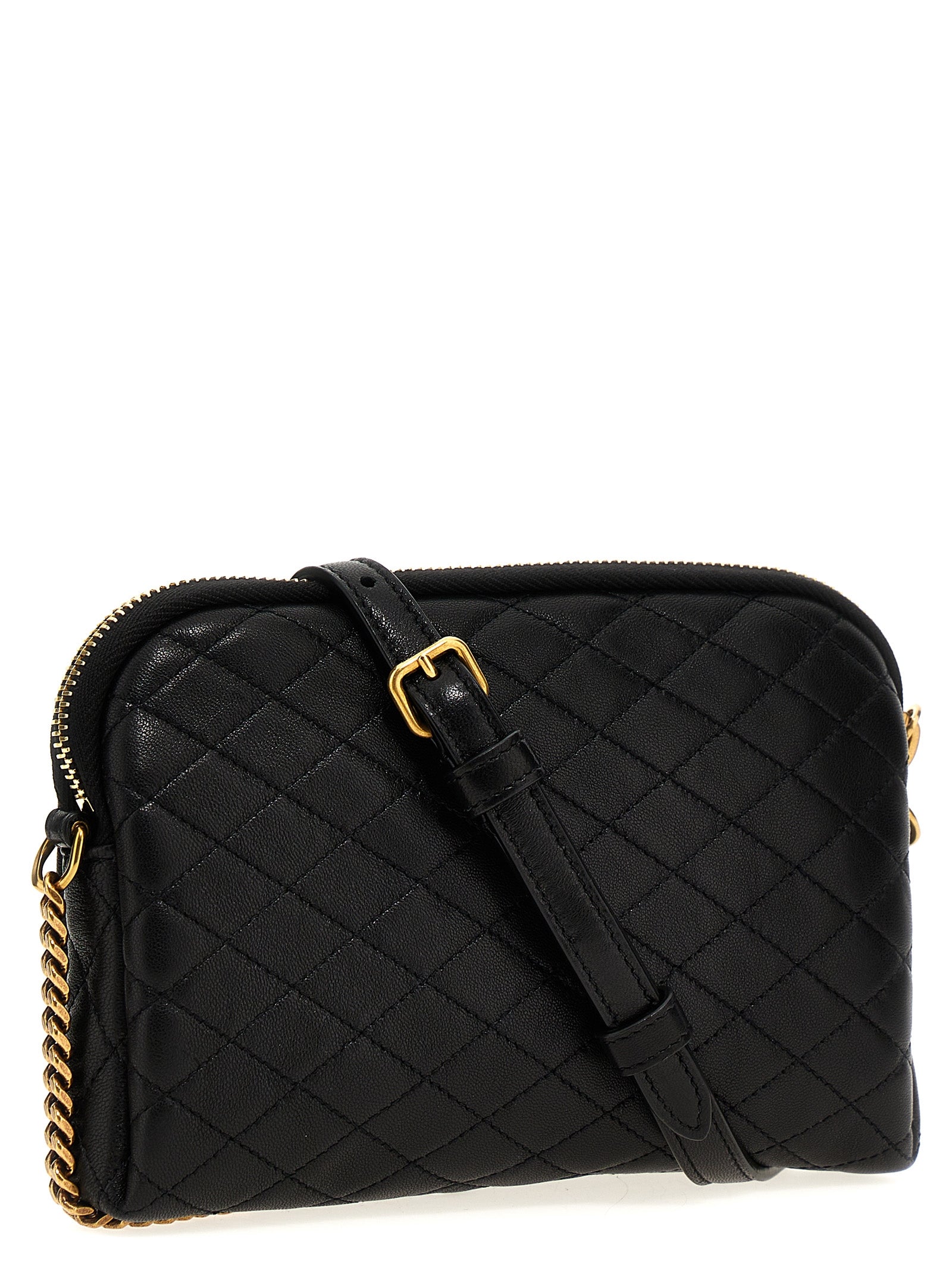 Saint Laurent Gaby Black Quilted Lambskin Crossbody Bag Logo Appliqué Adjustable Strap Women