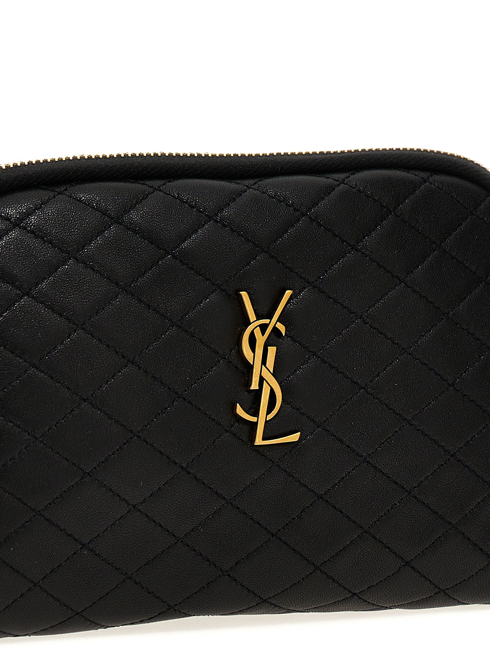 Saint Laurent Gaby Black Quilted Lambskin Crossbody Bag Logo Appliqué Adjustable Strap Women