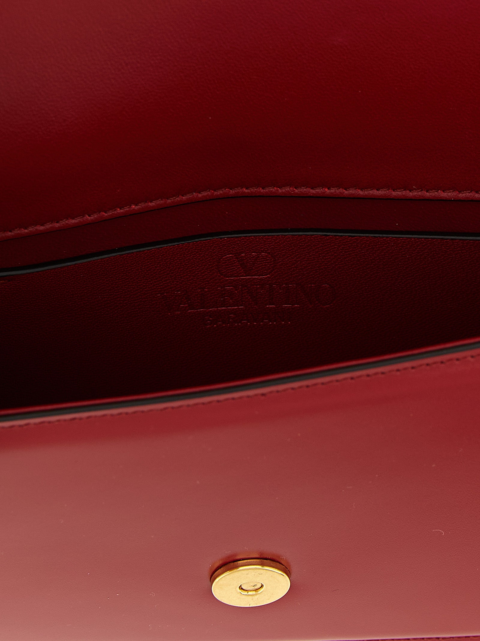 Valentino Garavani 'Vain' Red Calfskin Clutch Bag with Antiqued VLogo & Detachable Straps