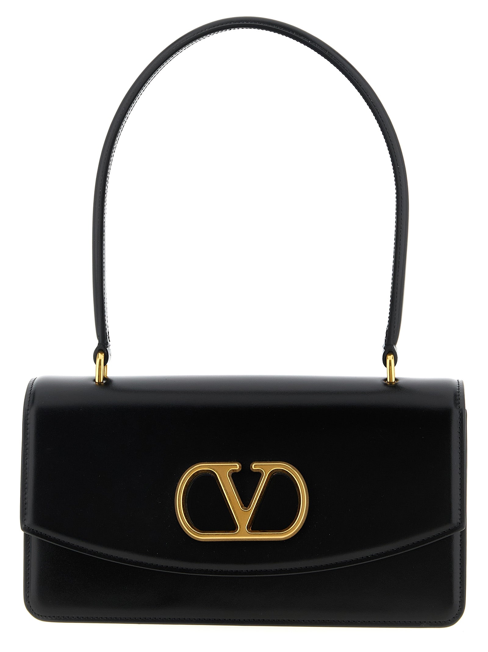 Valentino Garavani 'Vain' Black Shiny Calfskin Shoulder Bag with VLogo Detail