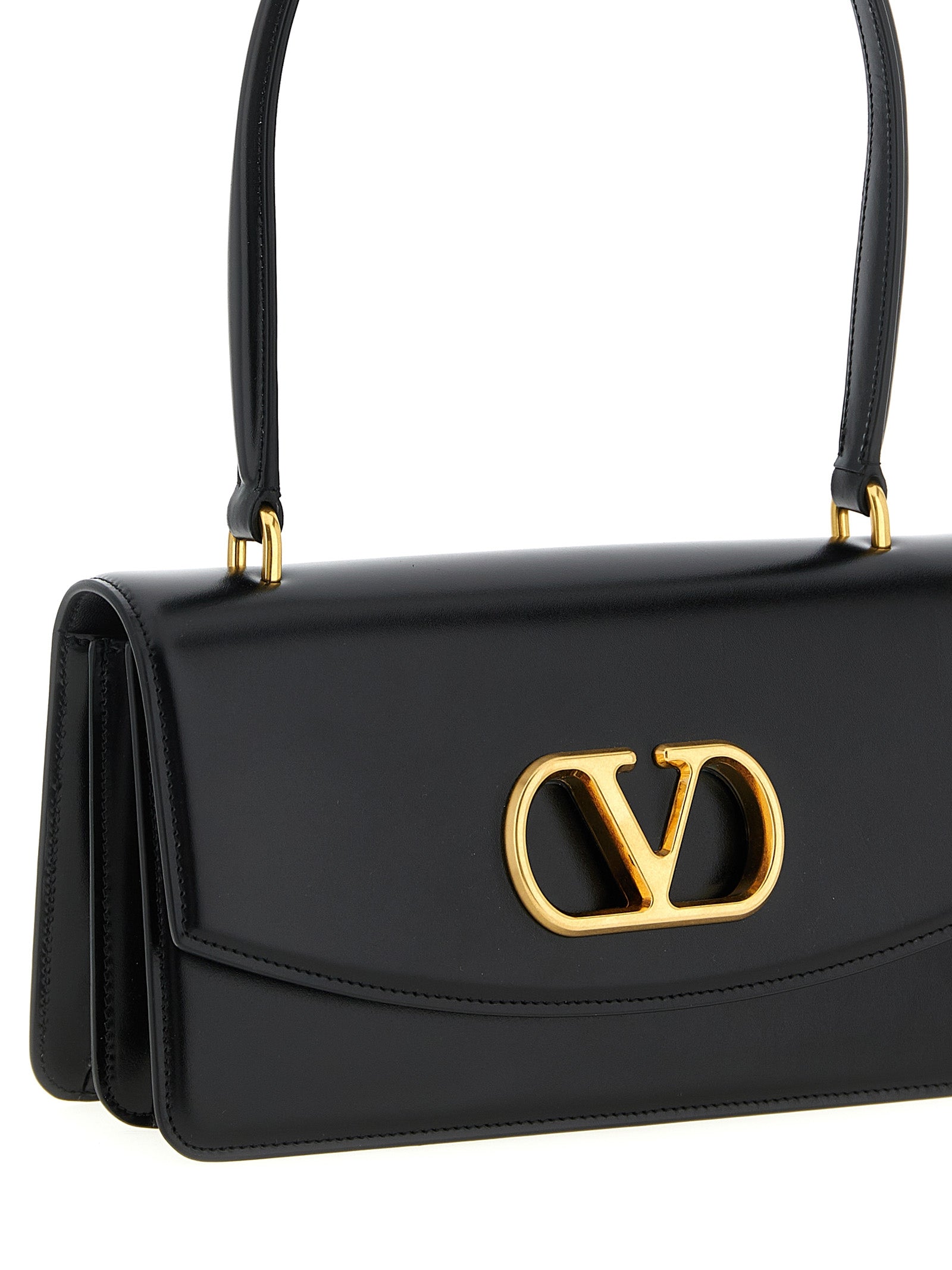 Valentino Garavani 'Vain' Black Shiny Calfskin Shoulder Bag with VLogo Detail