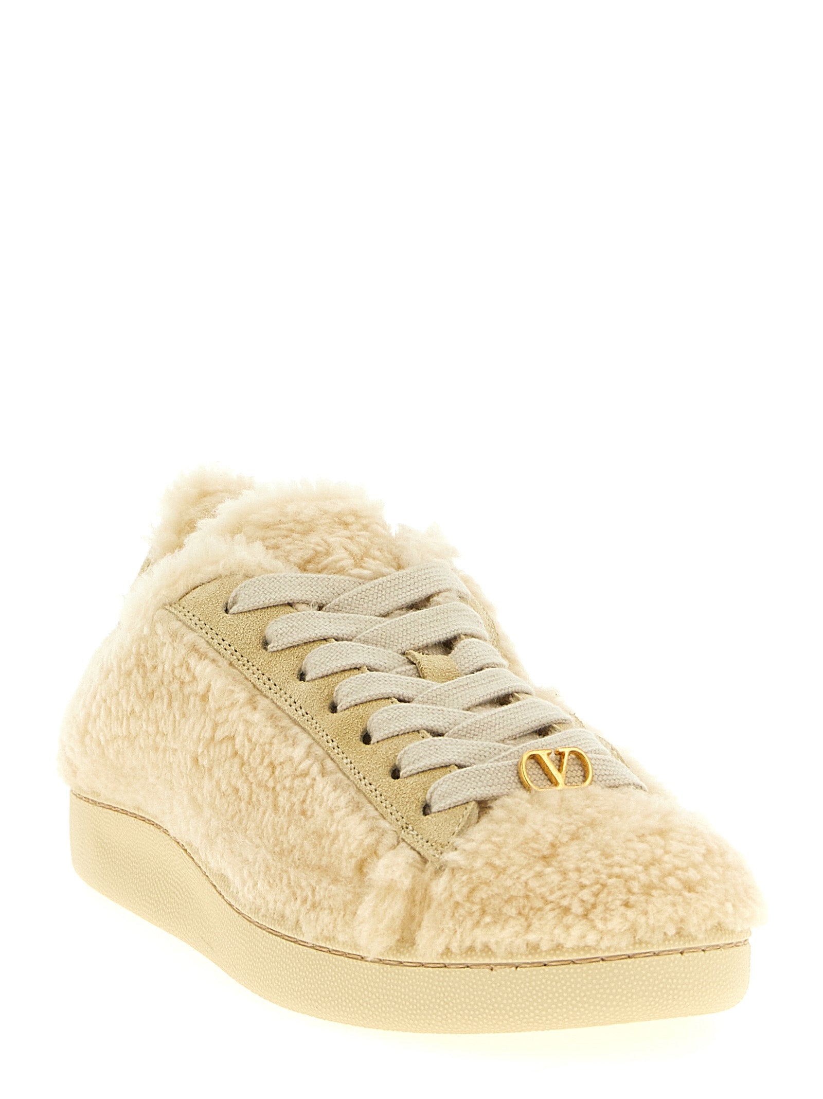 Valentino Garavani Royco Beige Teddy Wool Sneakers VLogo