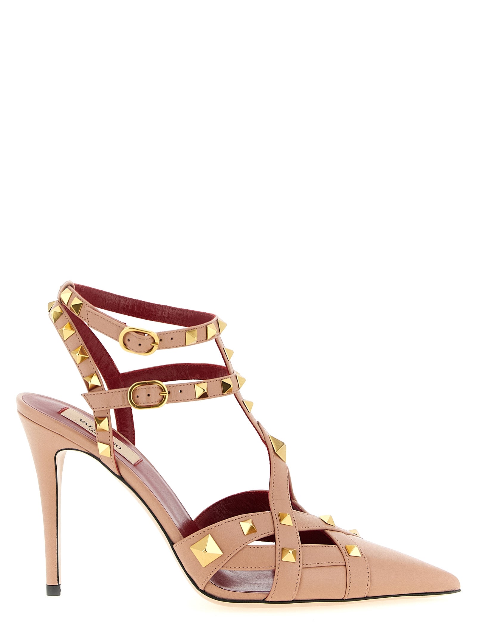 Valentino Garavani Studdy Rockstud Pumps — Pink Calfskin & Antiqued Brass | Women