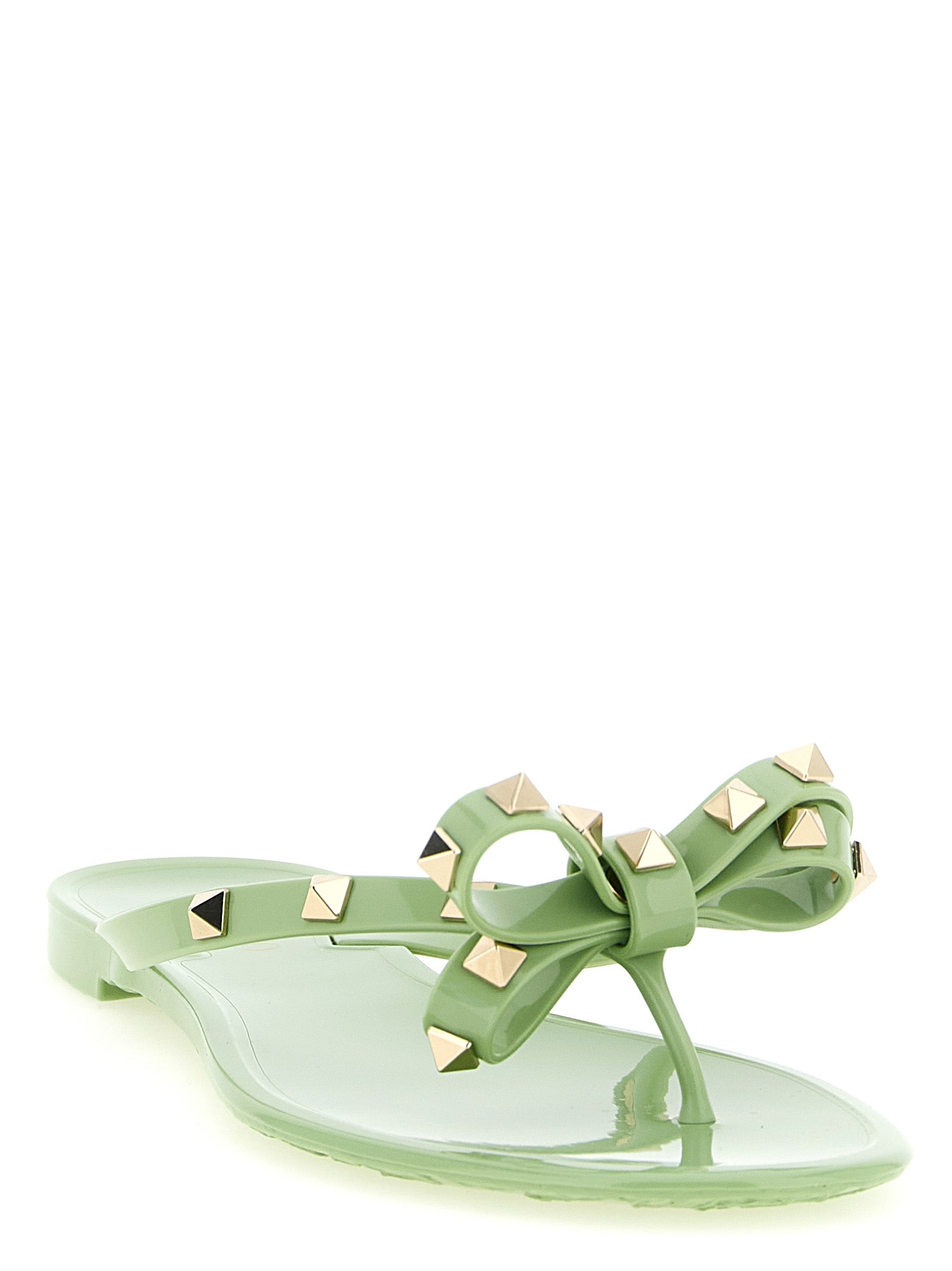 Valentino Garavani PM Thong Rockstud Green Bicolor Sandals