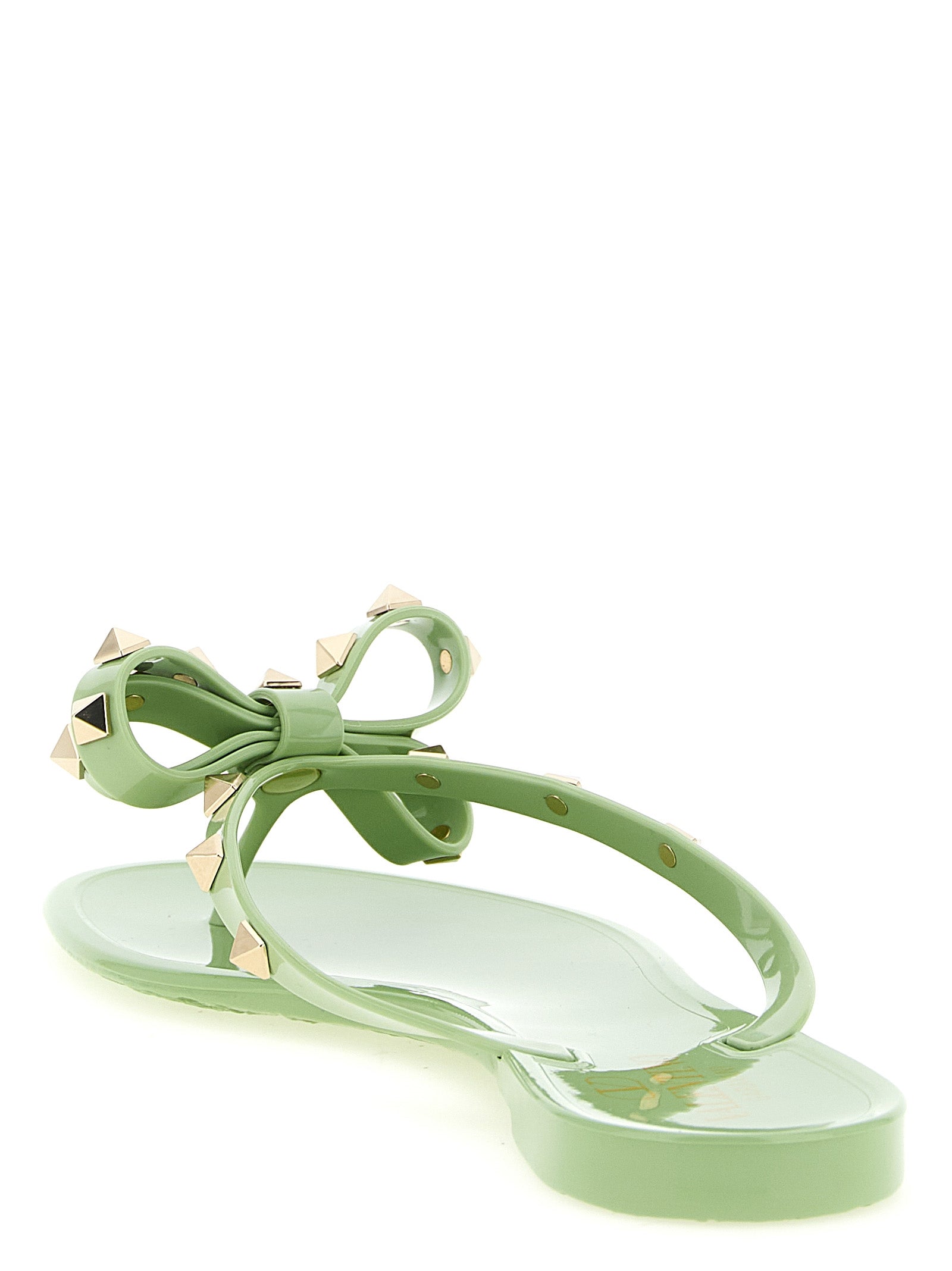 Valentino Garavani PM Thong Rockstud Green Bicolor Sandals