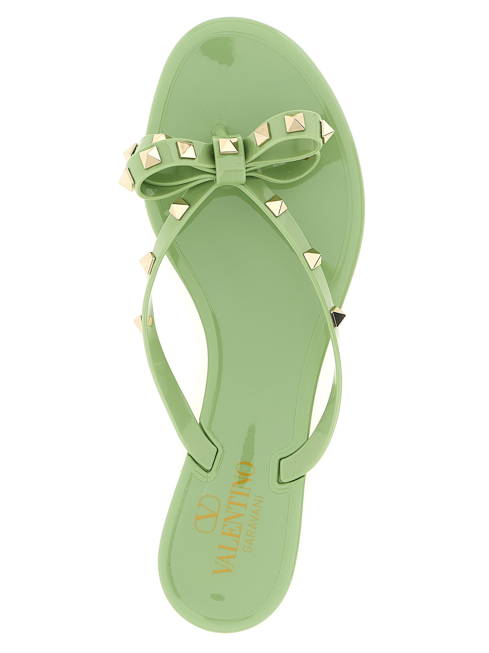 Valentino Garavani PM Thong Rockstud Green Bicolor Sandals