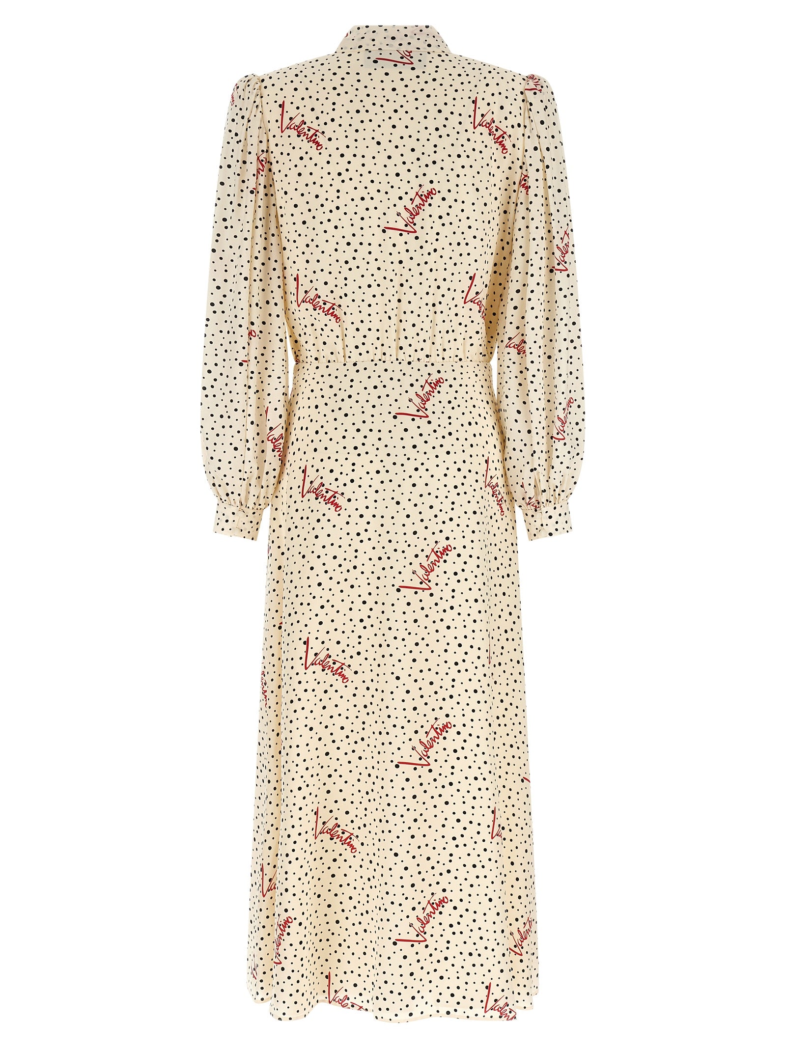 Valentino Garavani 'Bollicine Plusdepois' Ivory Polka Dot Silk Midi Dress with Bow-Tie Collar