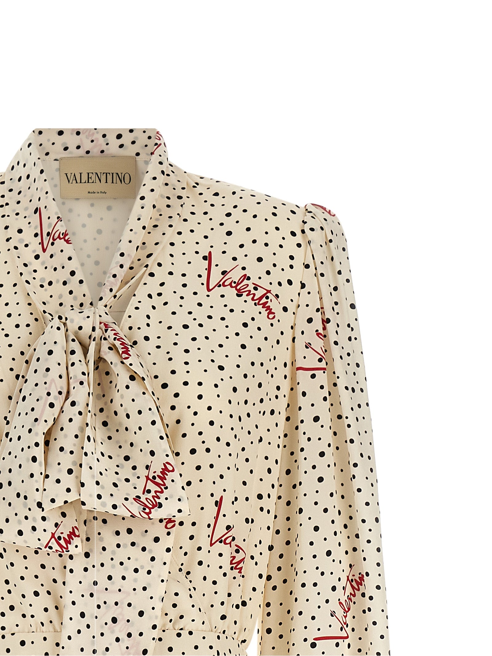 Valentino Garavani 'Bollicine Plusdepois' Ivory Polka Dot Silk Midi Dress with Bow-Tie Collar
