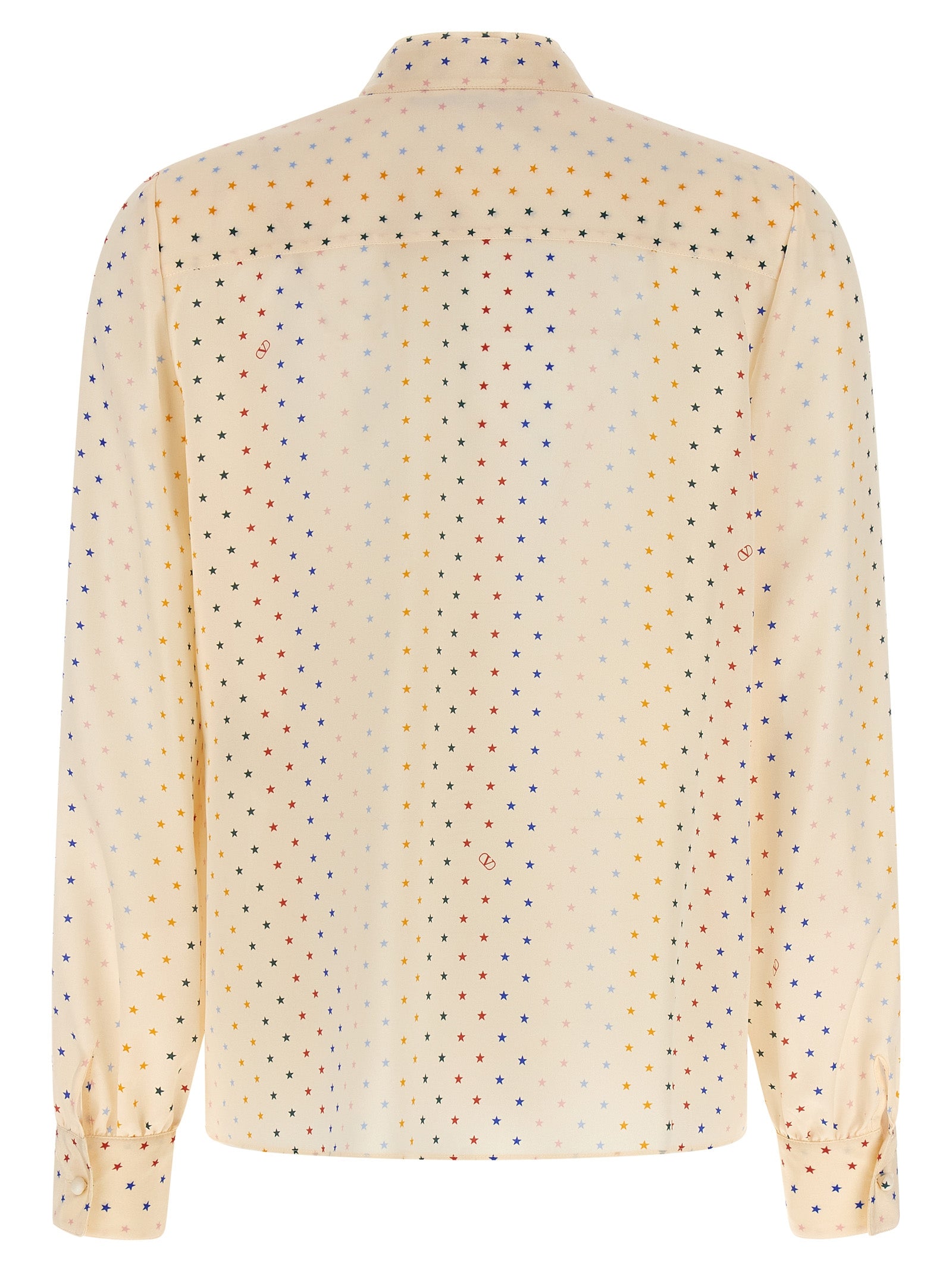 Valentino Garavani 'Stelline Multicolor' Pink Starry Print Silk Blouse with Lavallière Collar