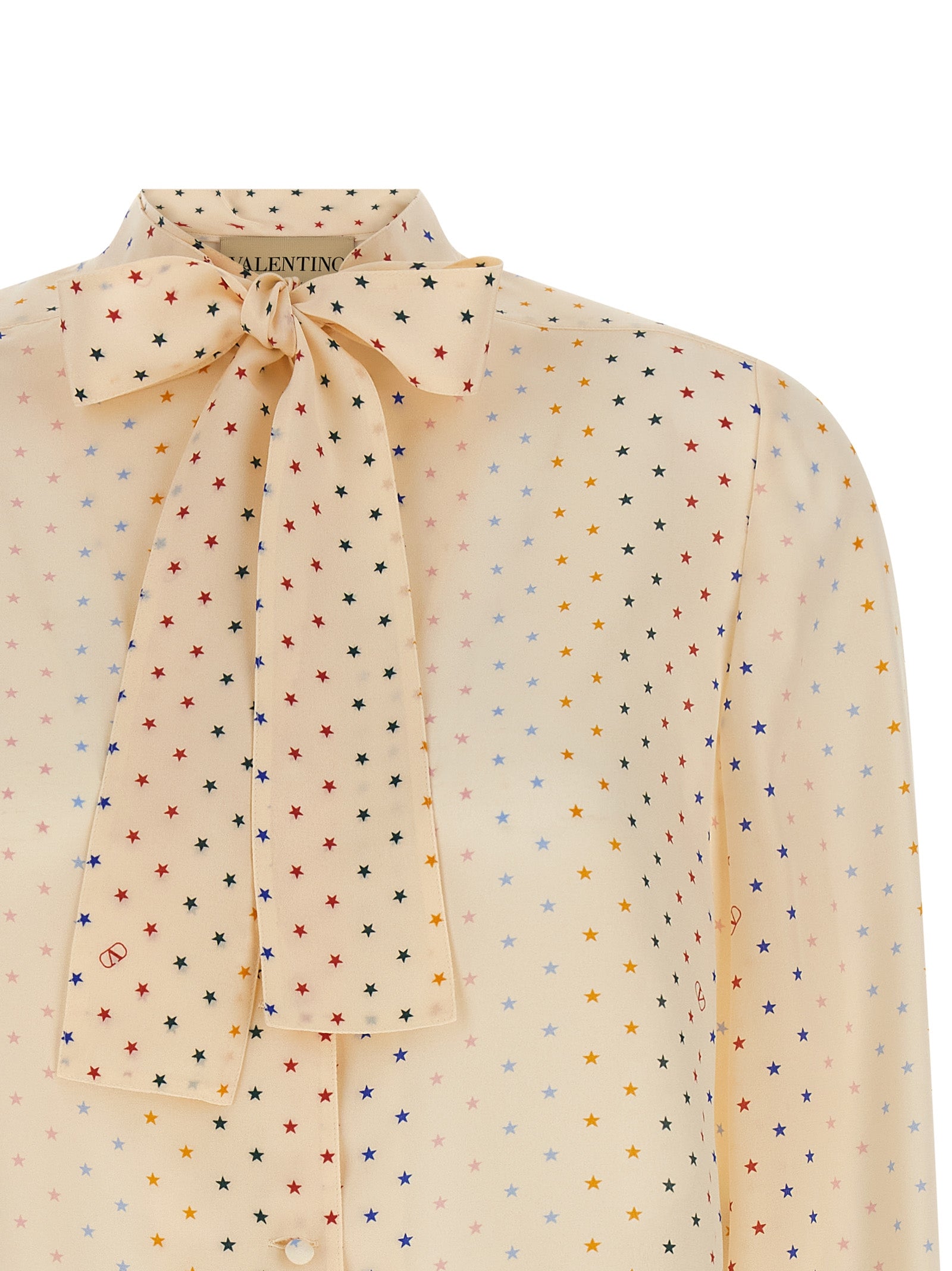 Valentino Garavani 'Stelline Multicolor' Pink Starry Print Silk Blouse with Lavallière Collar