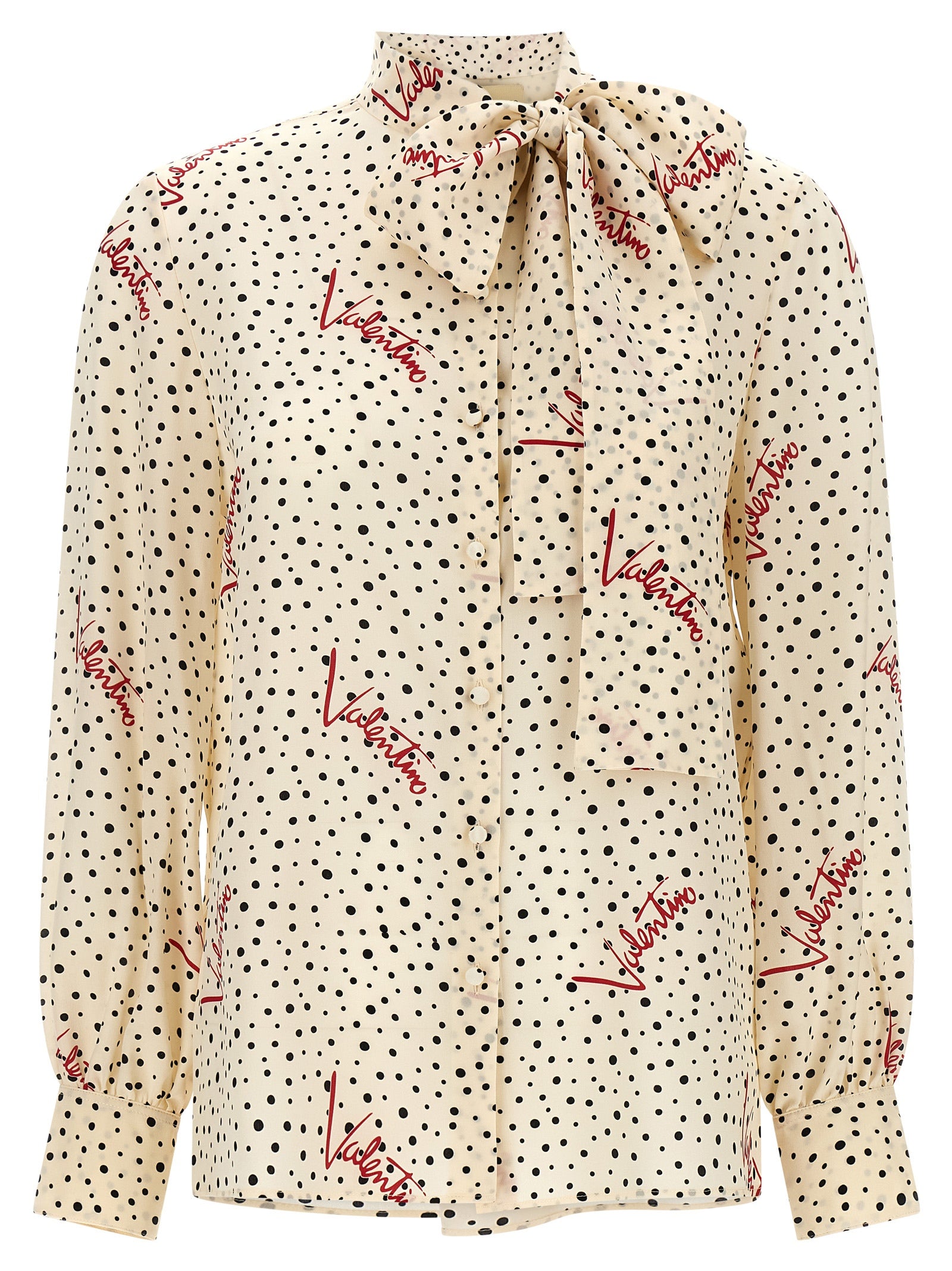 Valentino Garavani 'Bollicine Plusdepois' Ivory Polka Dot Silk Blouse with Lavallière Collar
