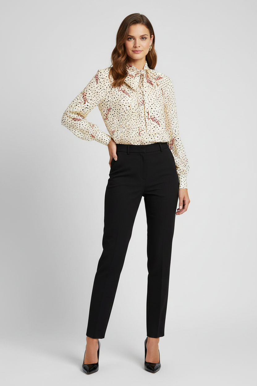 Valentino Garavani 'Bollicine Plusdepois' Ivory Polka Dot Silk Blouse with Lavallière Collar