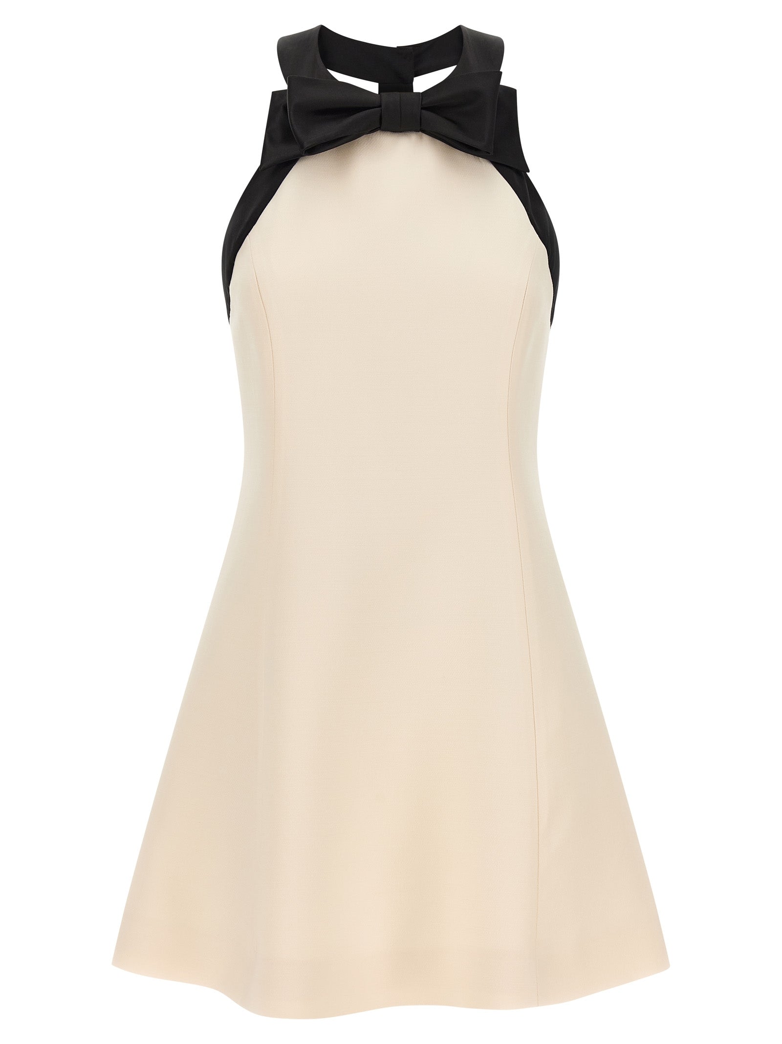 Valentino Garavani White & Black Crêpe Couture Mini Dress with Contrast Bow
