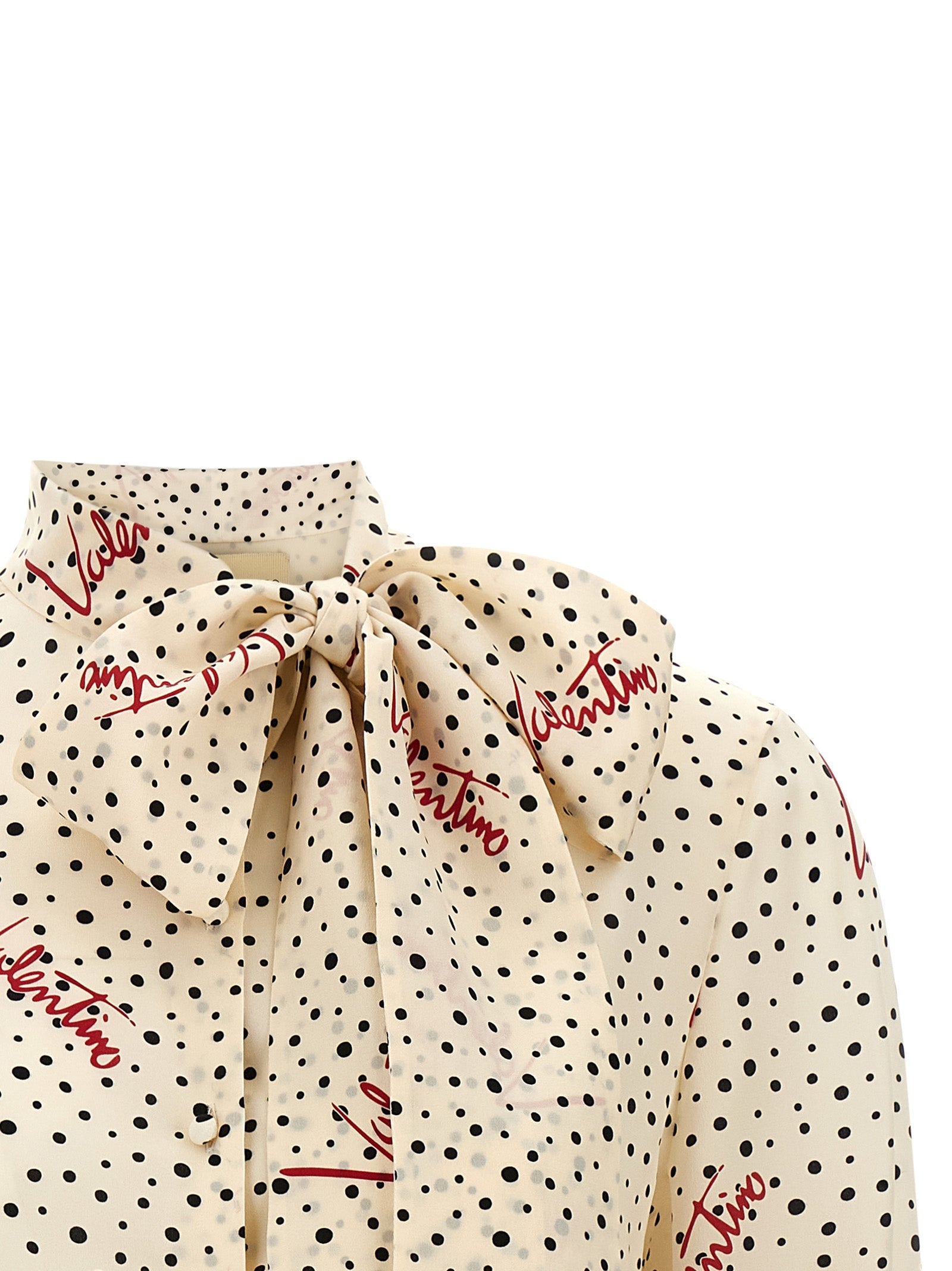 Valentino Garavani 'Bollicine Plusdepois' Ivory Polka Dot Silk Blouse with Lavallière Collar