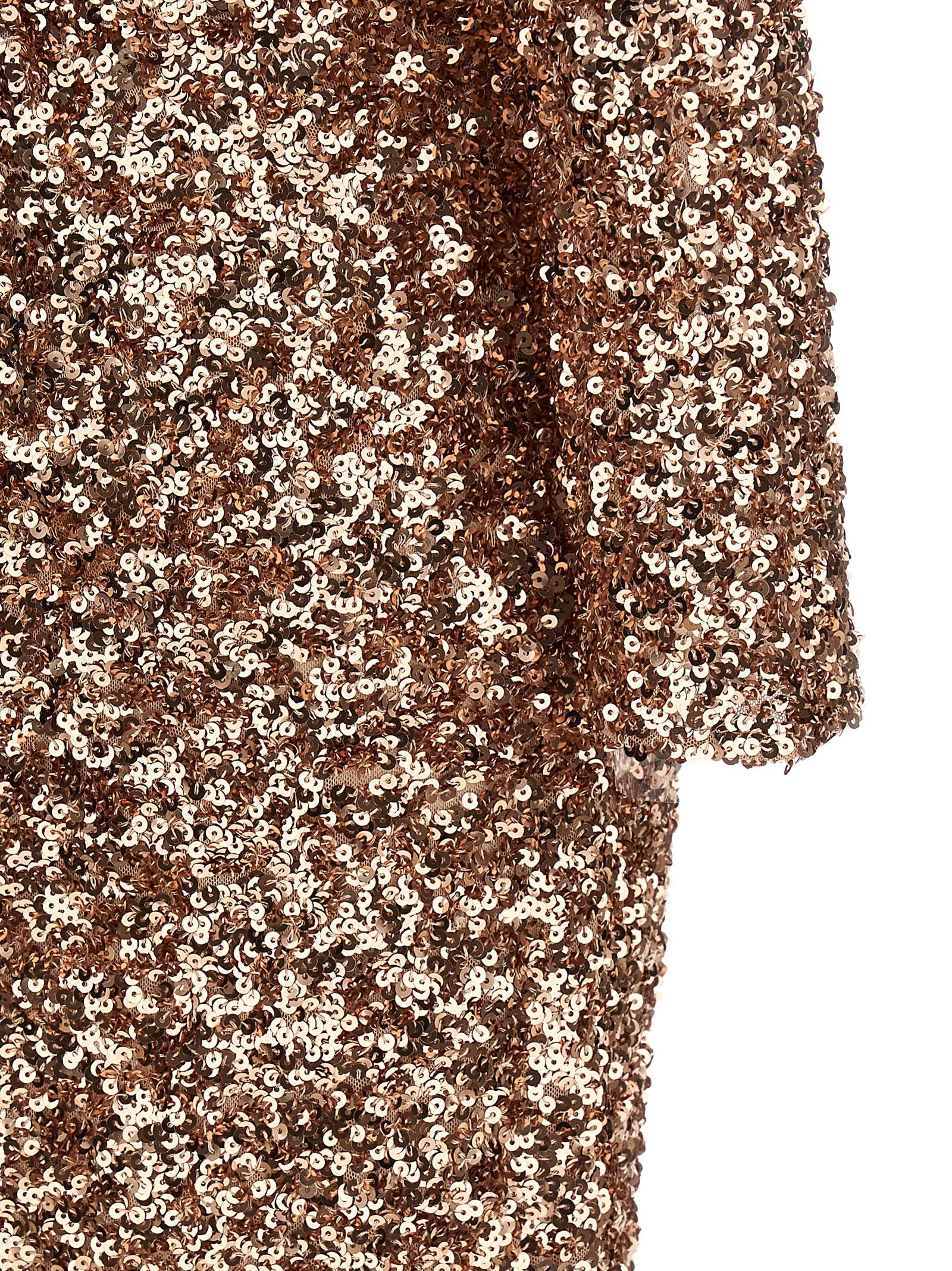 Elisabetta Franchi Pink Sequined Red Carpet Long Dress with Jewel Chain Belt & Side Cut-Outs
