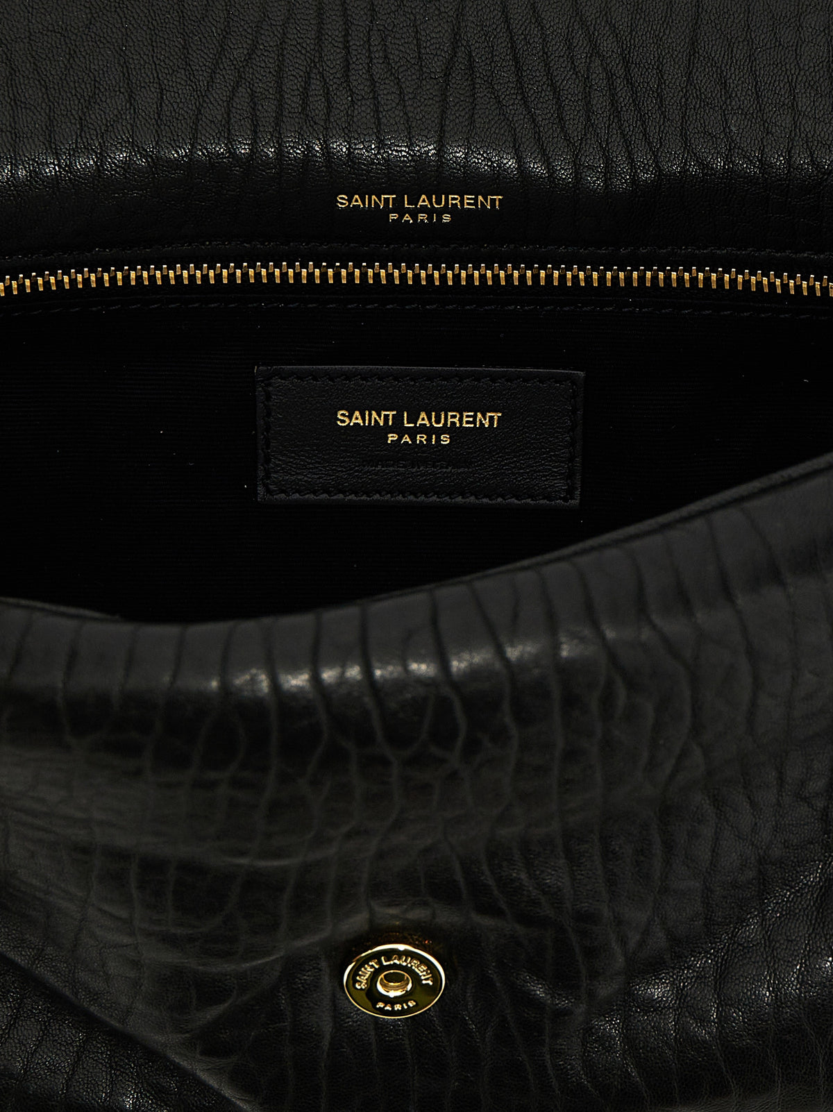 Saint Laurent Calypso Quilted Hammered Leather Shoulder Bag in Black | Made in Italy