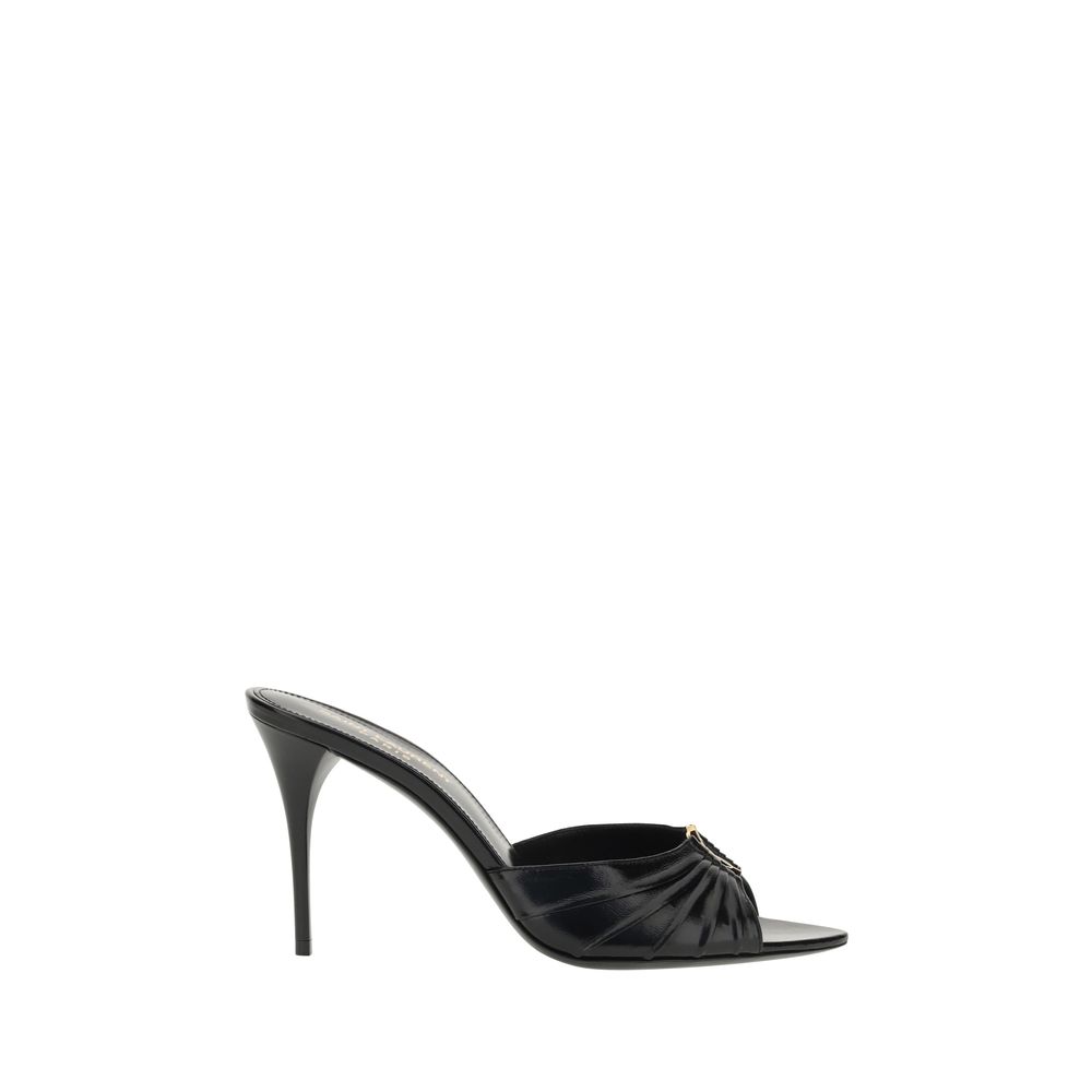 Saint Laurent Babylone Black Lambskin Stiletto Sandals YSL Metal Detail AW26