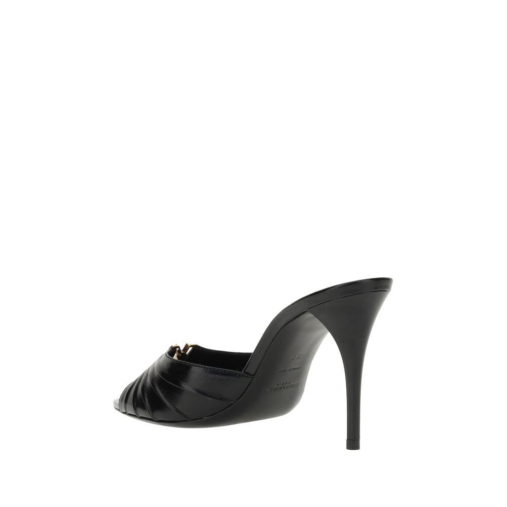 Saint Laurent Babylone Black Lambskin Stiletto Sandals YSL Metal Detail AW26