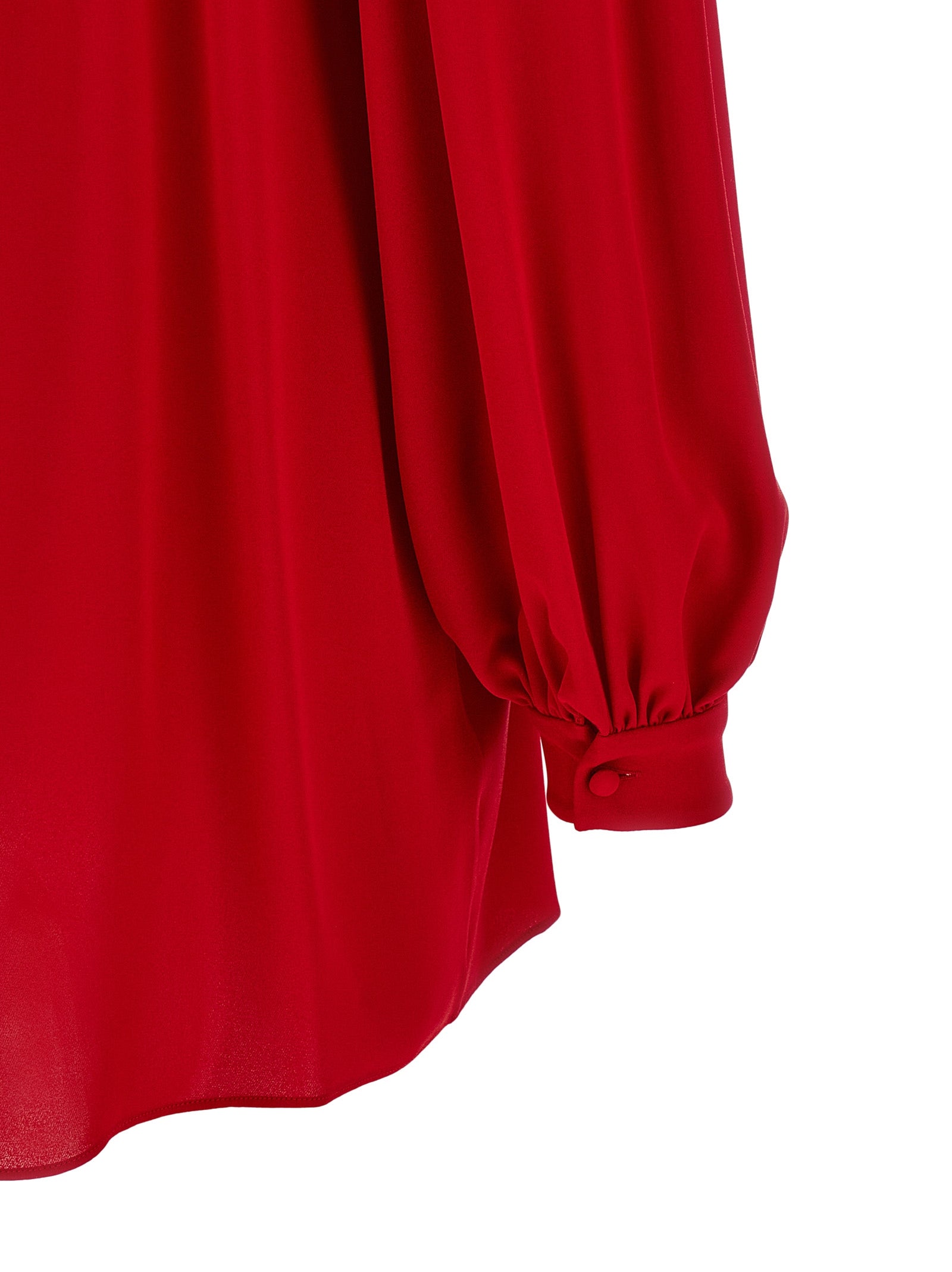 Valentino Garavani Red Silk Crepe de Chine Bow Blouse Statement Collar Curled Shoulders Women