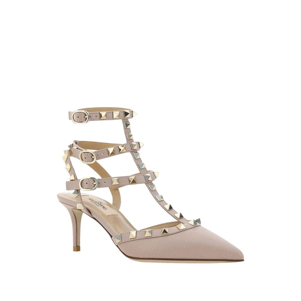 Valentino Garavani Rockstud Caged Calfskin Pumps in Nude | 7cm Heel