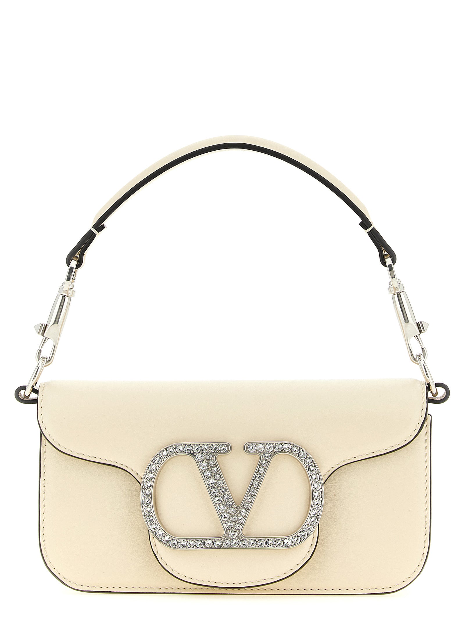 Valentino Garavani 'Locò' Small White Calfskin Shoulder Bag with Swarovski® VLogo