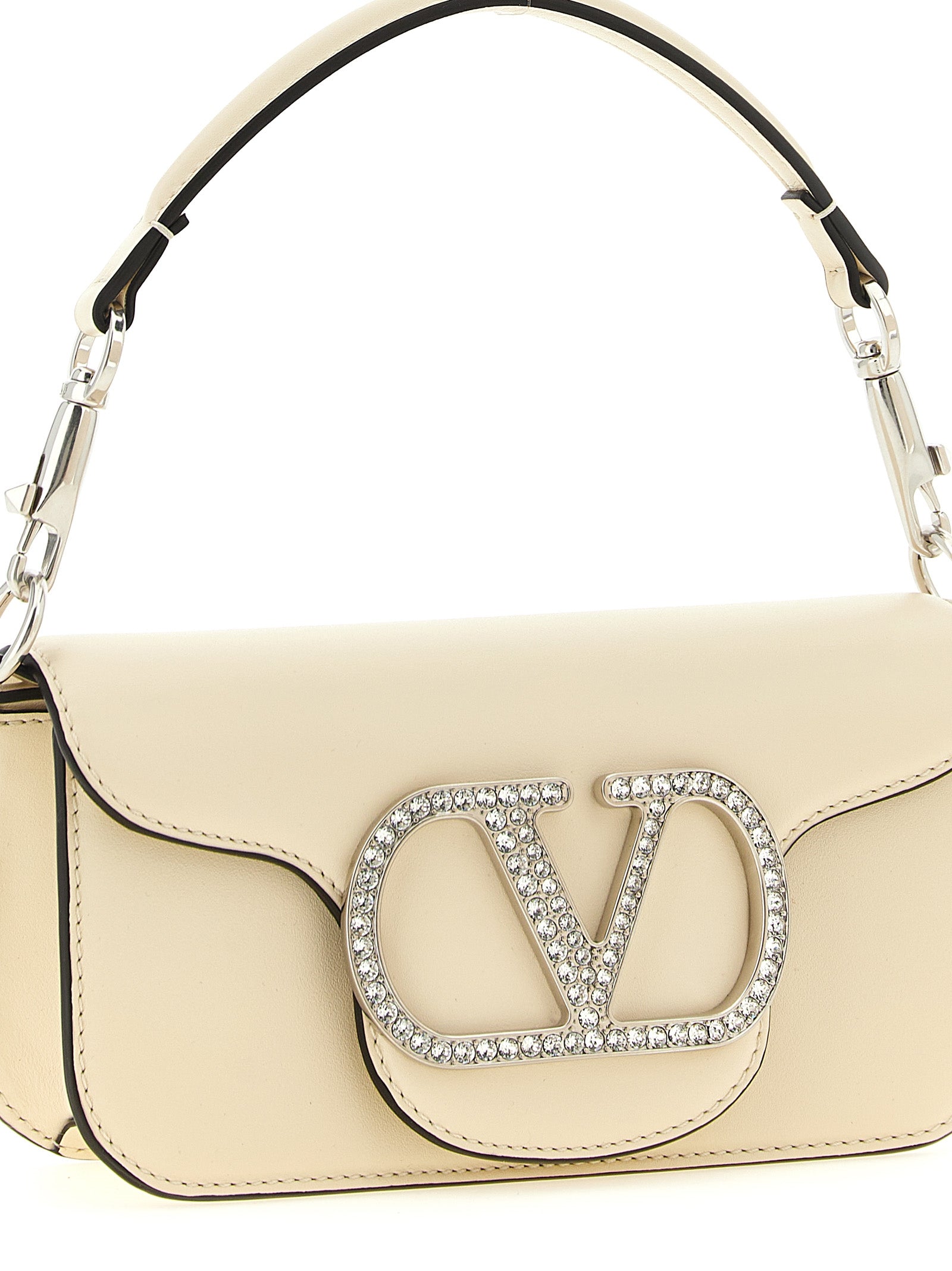 Valentino Garavani 'Locò' Small White Calfskin Shoulder Bag with Swarovski® VLogo