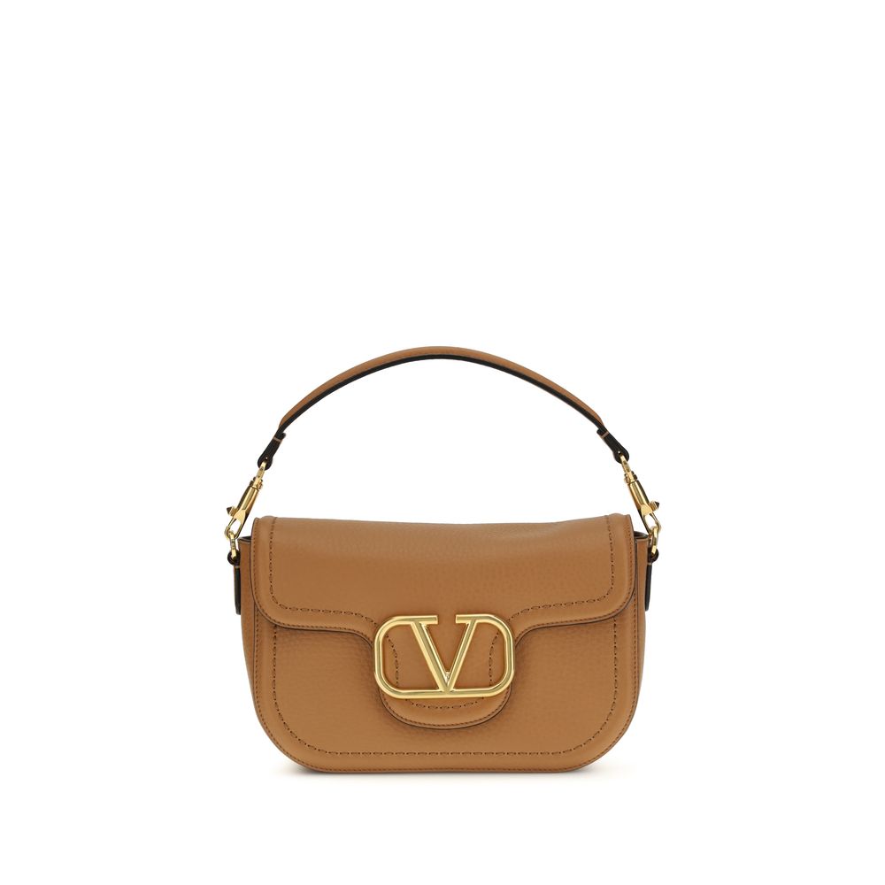 Valentino Garavani VLogo Beige Calfskin Shoulder Bag Embroidered Strap