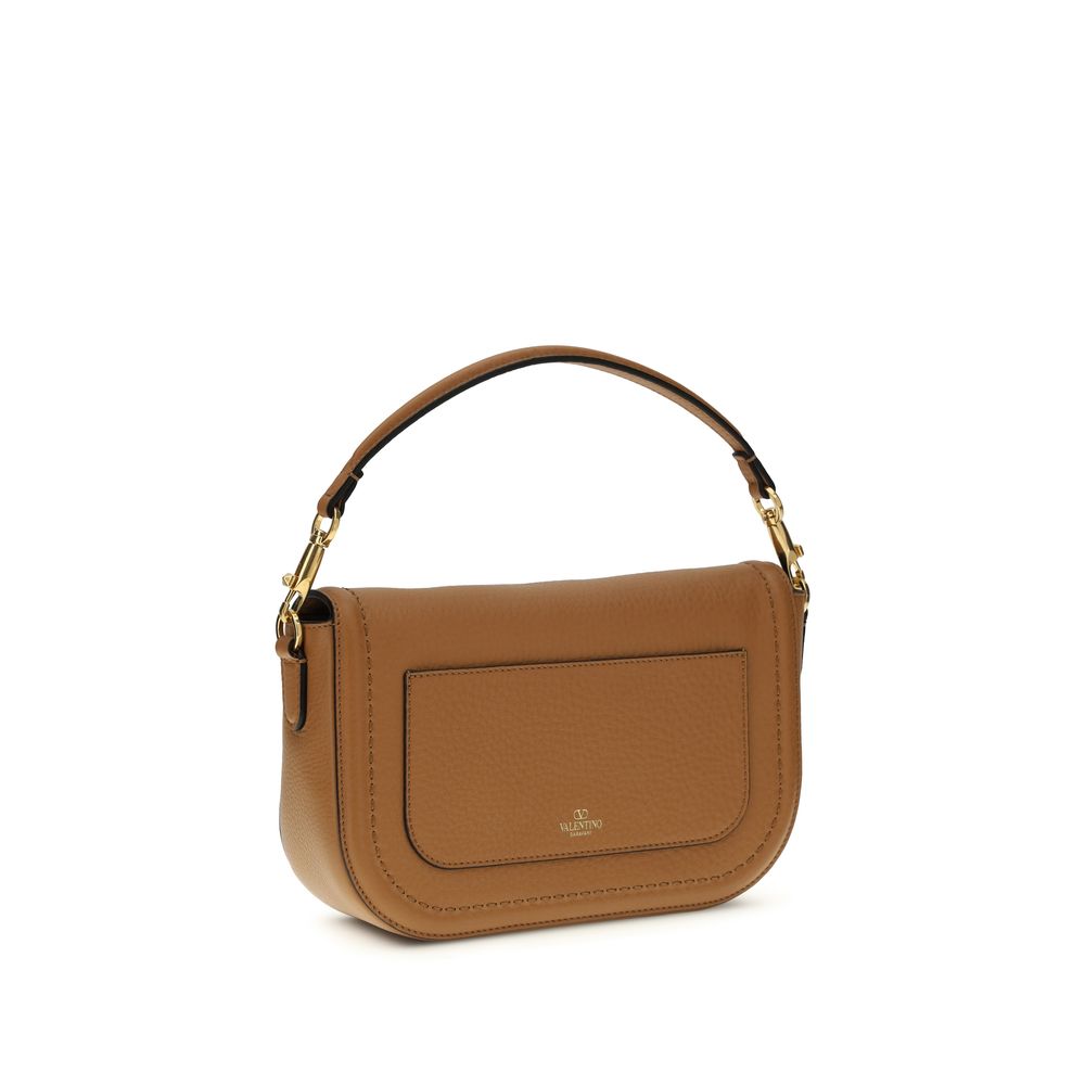 Valentino Garavani VLogo Beige Calfskin Shoulder Bag Embroidered Strap