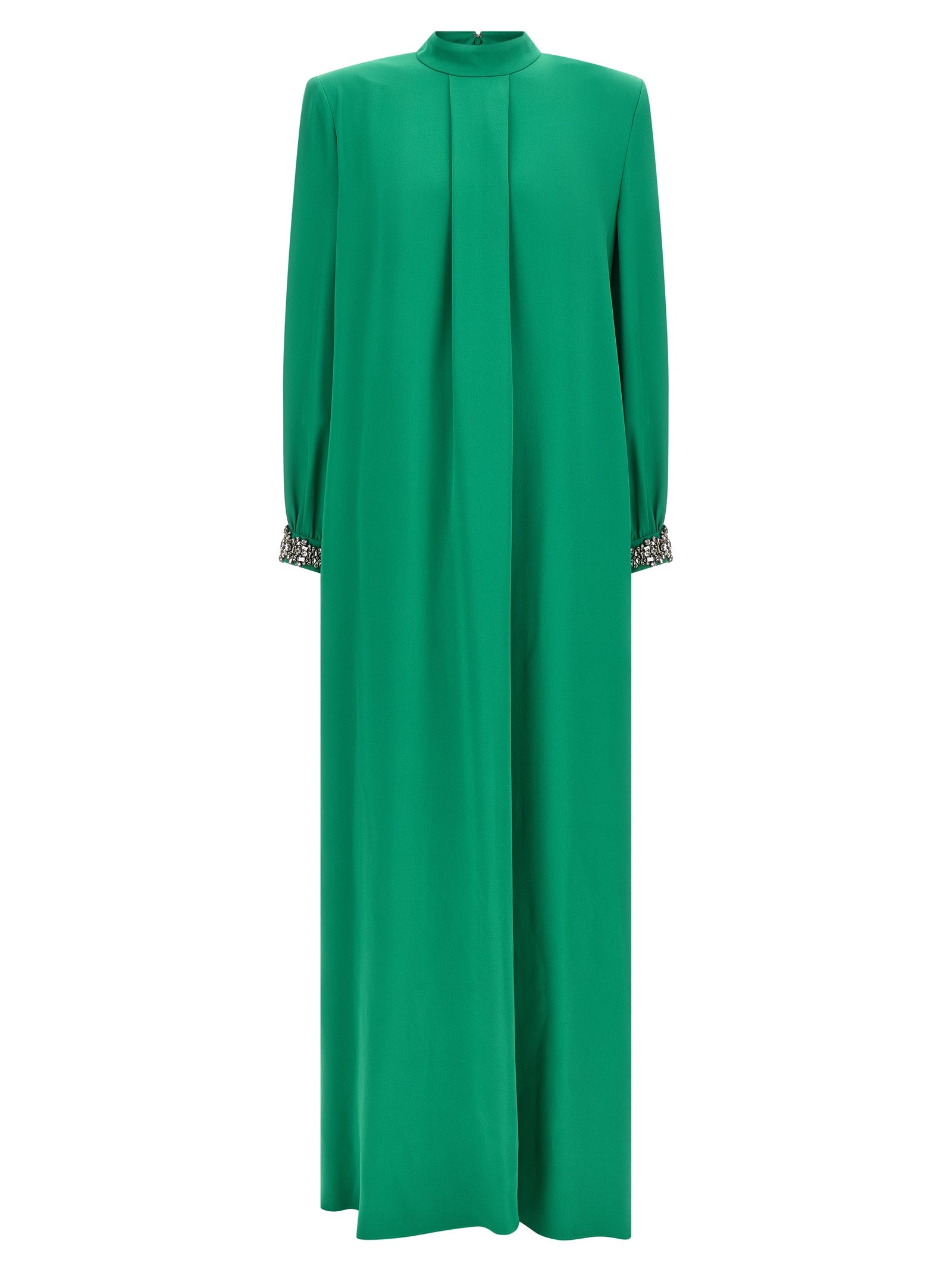 Valentino Garavani Green Silk Cady Couture Floor-Length Dress with Crystal Embroidered Cuffs