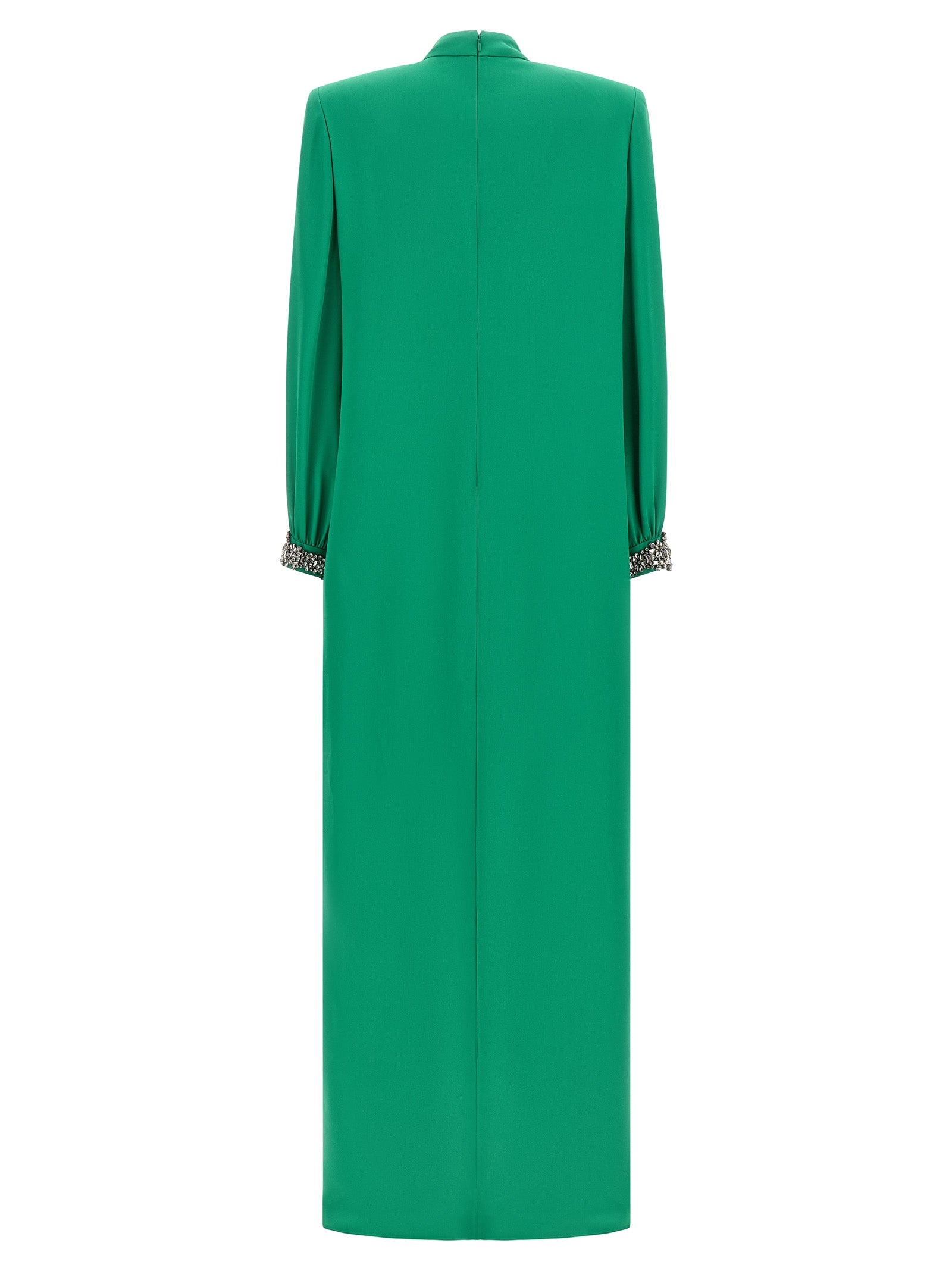 Valentino Garavani Green Silk Cady Couture Floor-Length Dress with Crystal Embroidered Cuffs