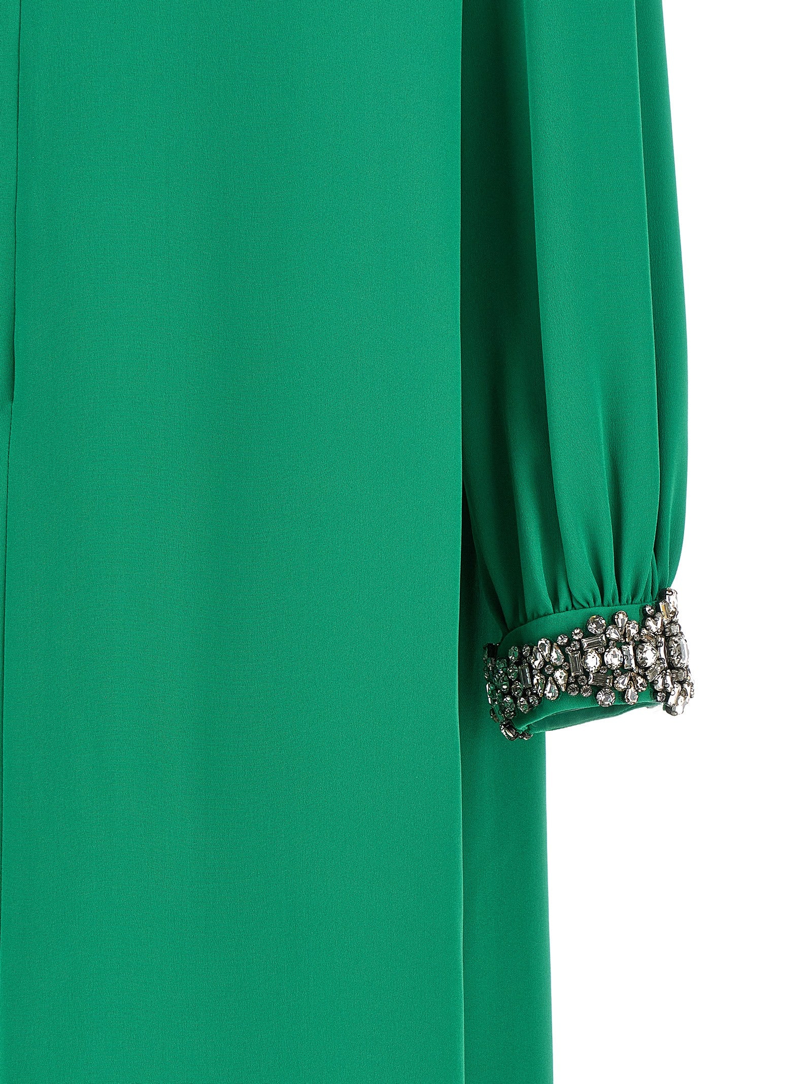 Valentino Garavani Green Silk Cady Couture Floor-Length Dress with Crystal Embroidered Cuffs