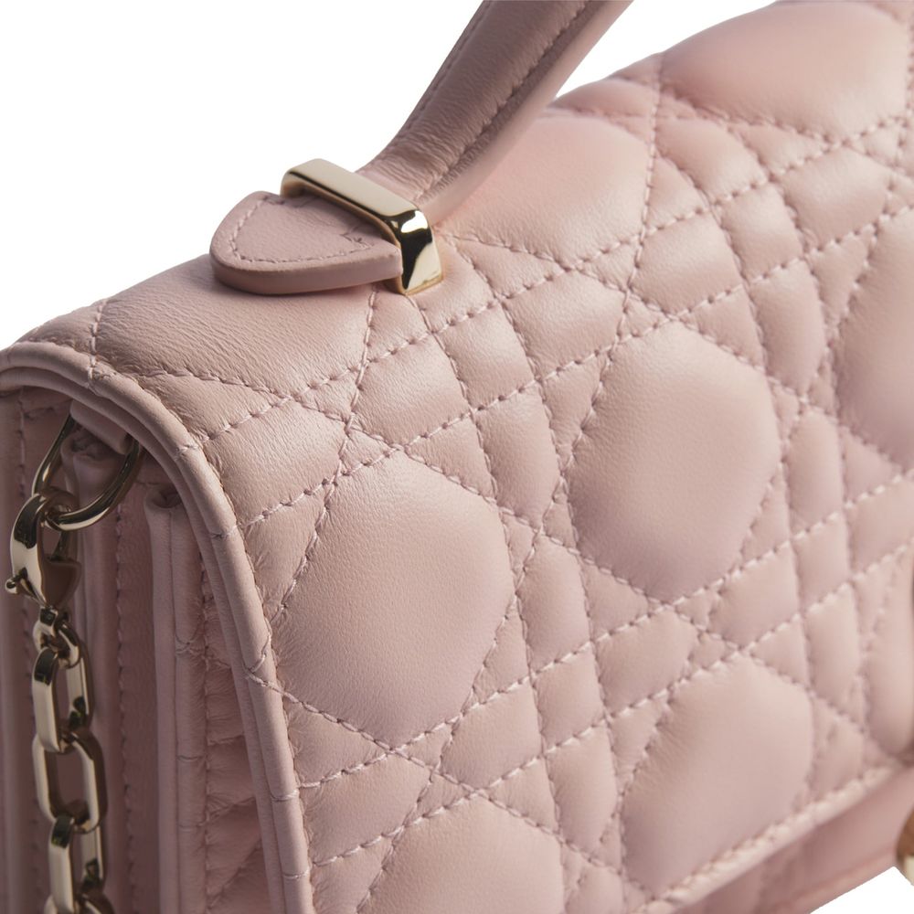 Dior D.I.O.R. Powder Pink Cannage Quilted Lambskin Shoulder Bag with Jewel Chain