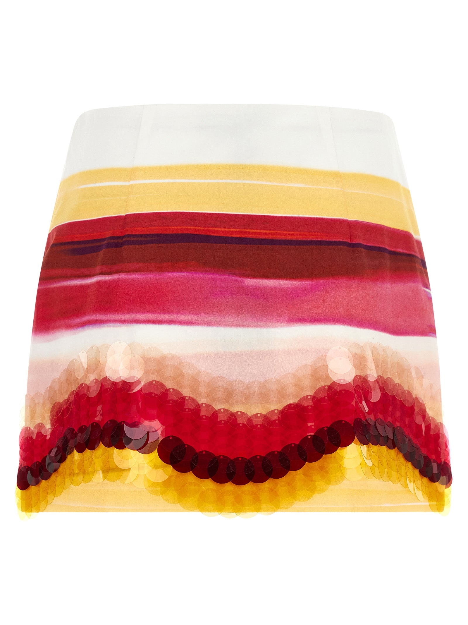 Fendi 'Venetian Stripes' Raspberry & Yellow Cotton Poplin Long Skirt with Sequin Hem