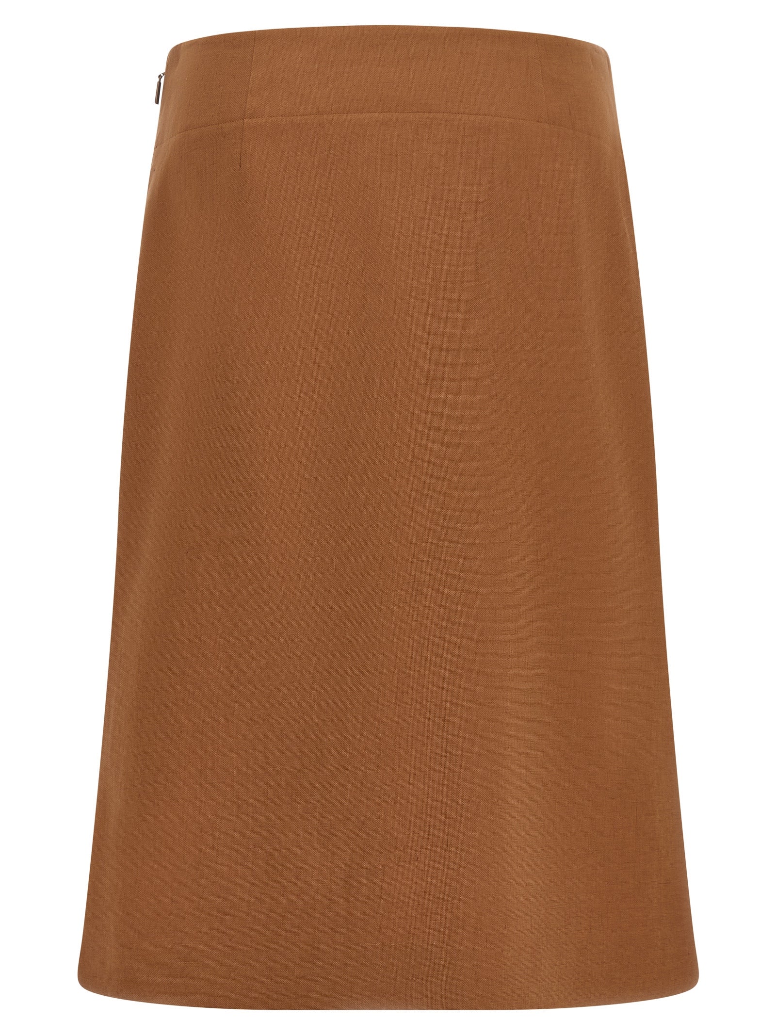 Fendi Flared Midi Skirt — Tobacco Brown Linen & Cotton