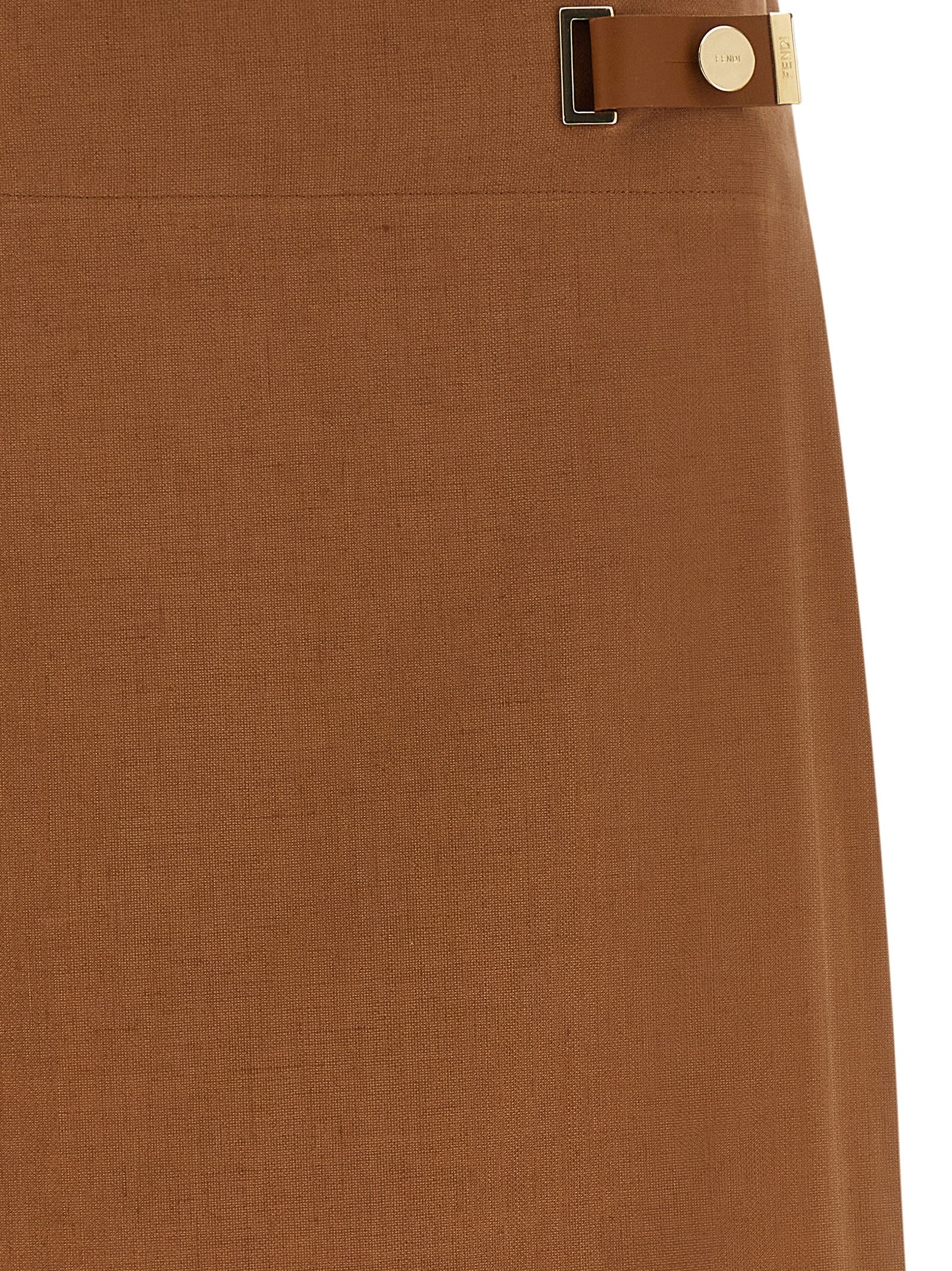 Fendi Flared Midi Skirt — Tobacco Brown Linen & Cotton