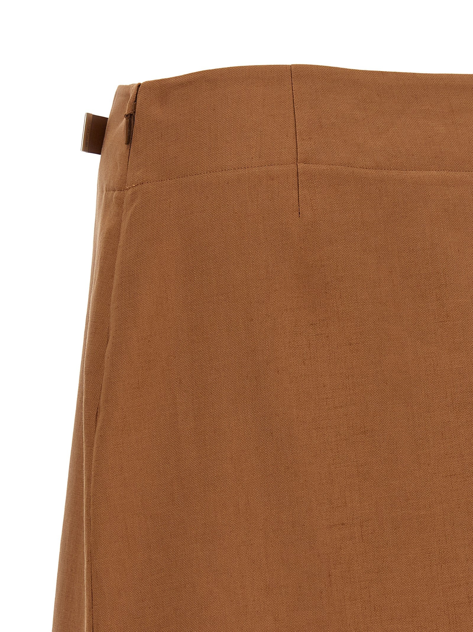 Fendi Flared Midi Skirt — Tobacco Brown Linen & Cotton