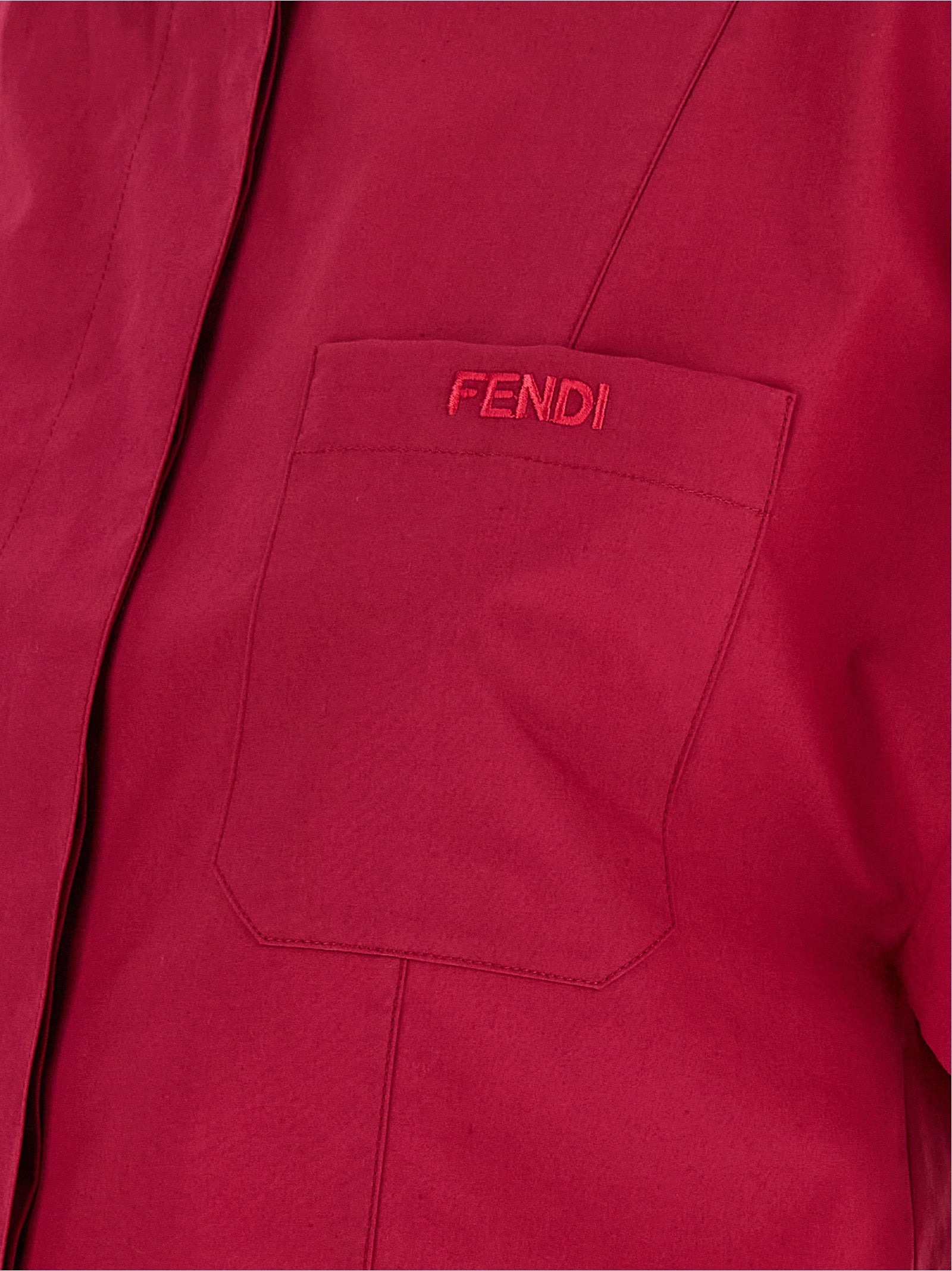 Fendi Fuchsia Cotton Poplin Crop Shirt with Sequin & Rhinestone Embellished Collar